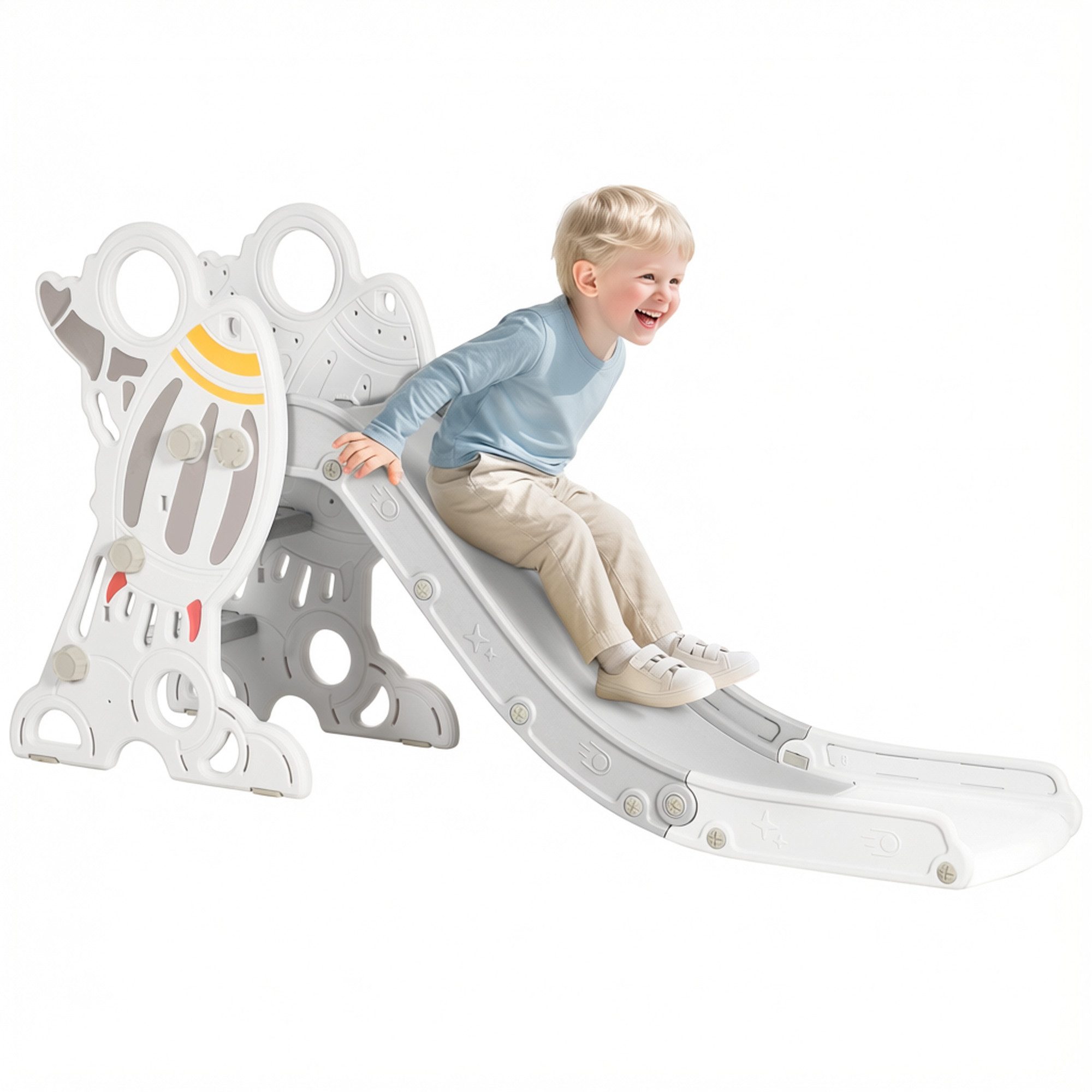 AIYAPLAY Rutscher Kinder Rutsche mit Raketen-Design, Leiter, Rutsche, (Kleinkinderrutsche, 1-tlg., Kinderrutsche), Grau 157 x 46,5 x 80 cm