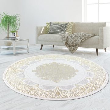 Teppich Designer Teppich mit Orientalischem Muster in weiß gold grau, TeppichHome24, rechteckig, Höhe: 8 mm