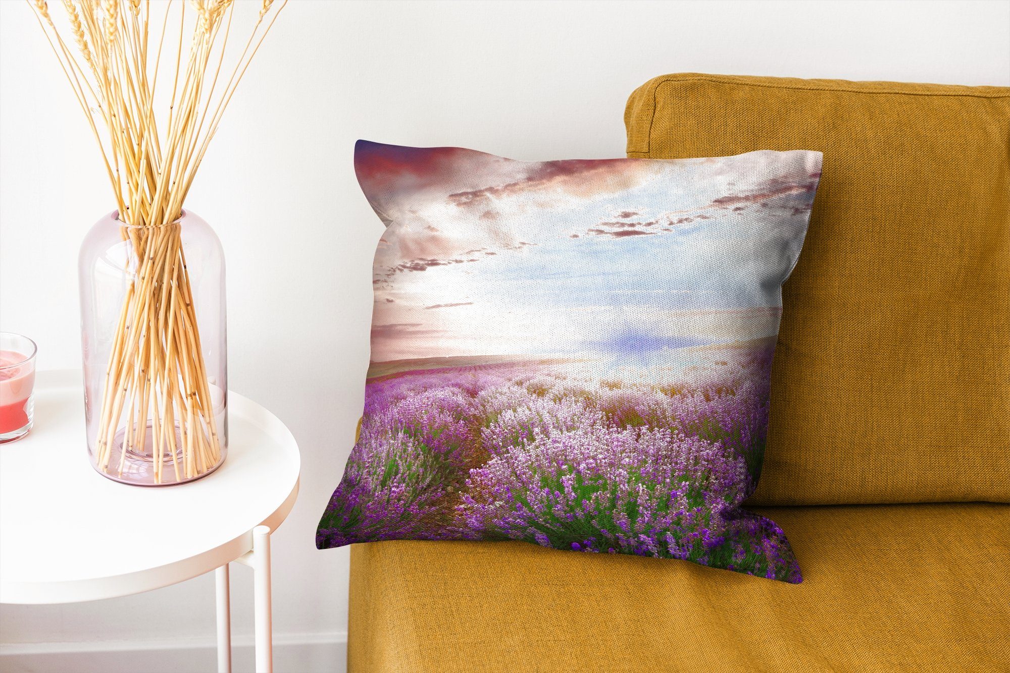 MuchoWow Dekokissen Lavendel - Sonne mit für Sofakissen Füllung Zierkissen Deko, Schlafzimmer, - Wohzimmer, Blumen