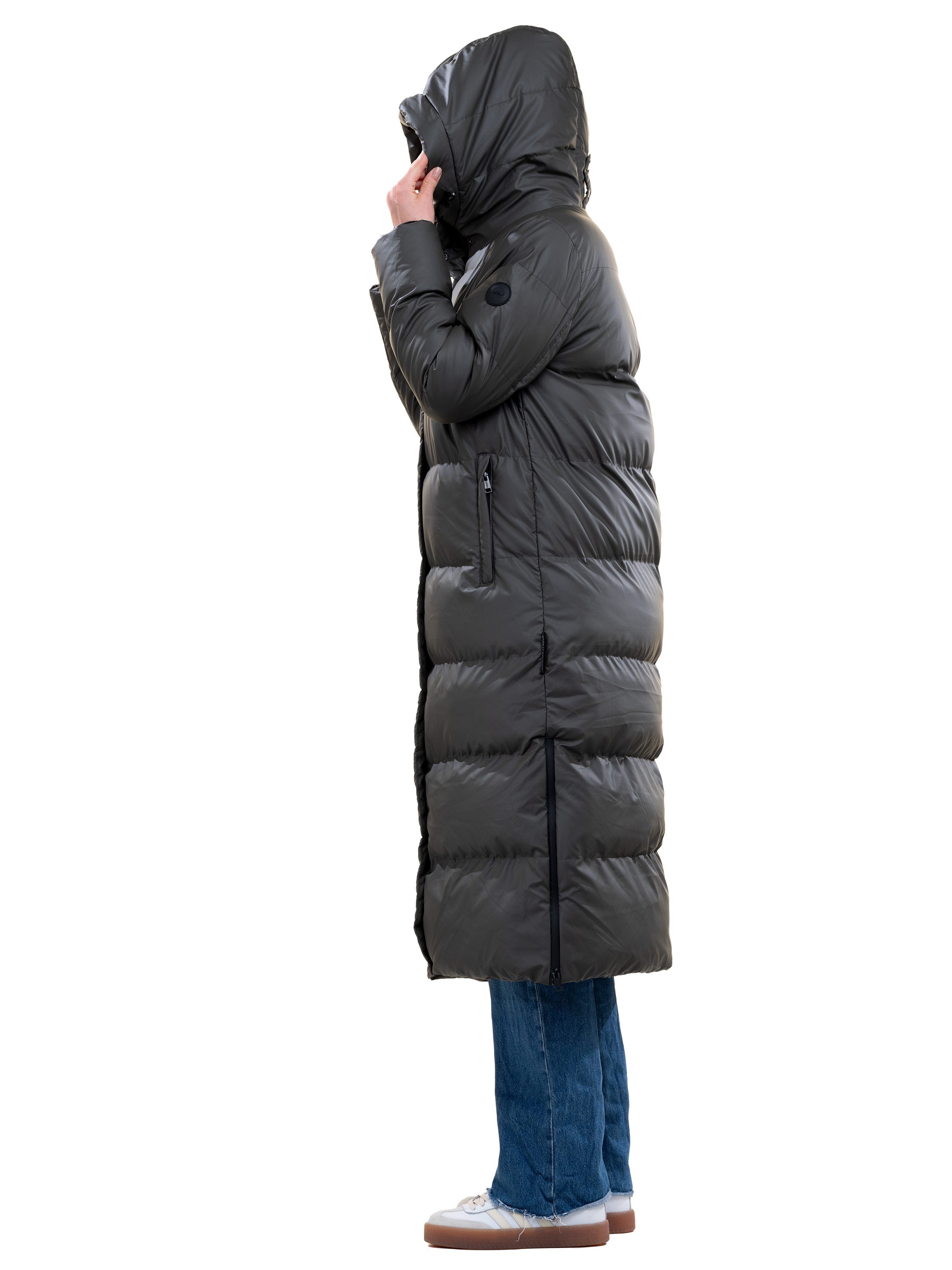 Shorai Steppmantel SH2404.575 army mit Kapuze und Stehkragen, seitliche Gehschlitze