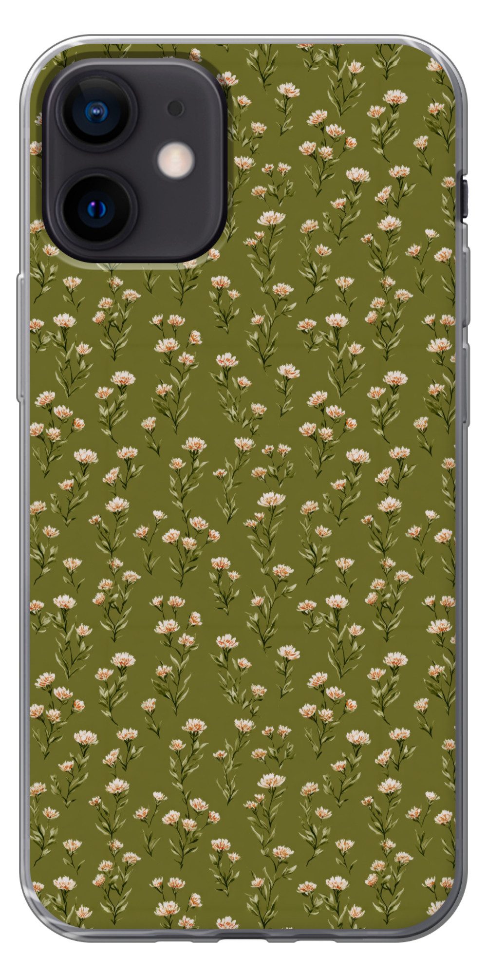 MuchoWow Handyhülle für Apple iPhone 12 Mini Rustikal - Blumen - Grün, Smartphone-Bumper, Print, Handy Schutzhülle Dünn