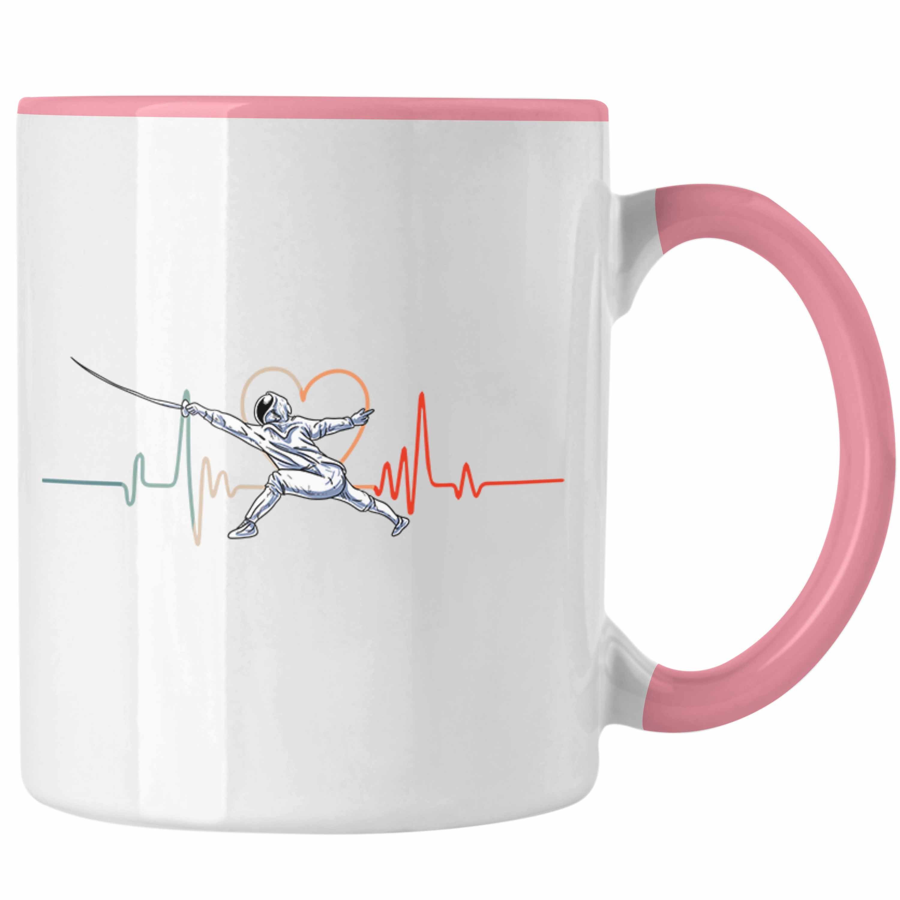 Trendation Tasse Lustige Fechten-Tasse Geschenk für Fechter Herzschlag Rosa