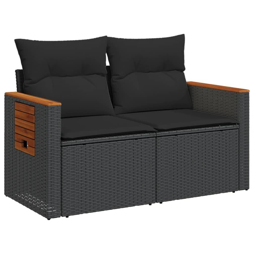 vidaXL Loungesofa Gartensofa mit Kissen 2-Sitzer Schwarz Poly Rattan, 1 Teile – Bild 4 von 5