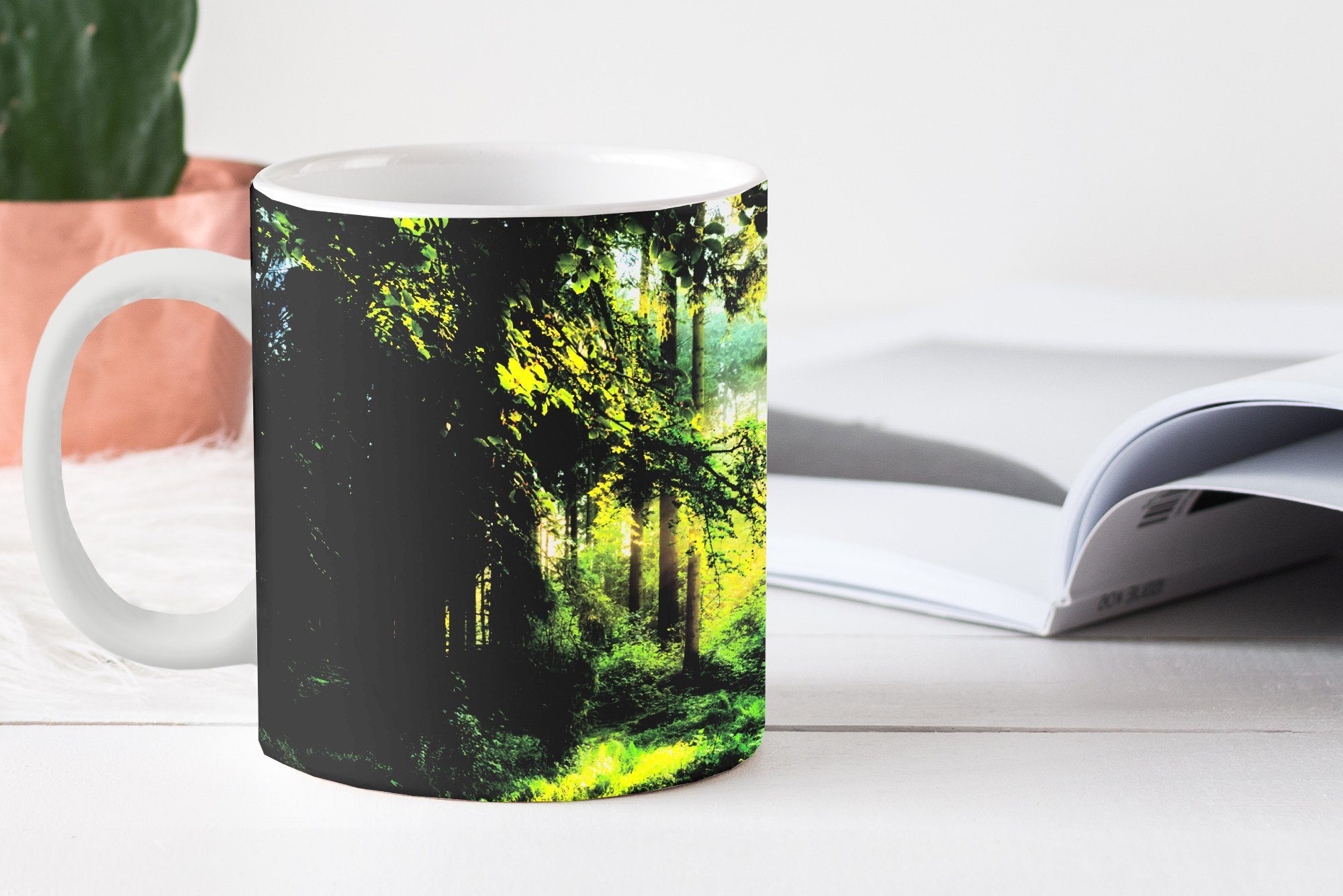 - Teetasse, Kaffeetassen, Becher, - Keramik, Tasse Geschenk Teetasse, Sonne Wald Bäume, MuchoWow