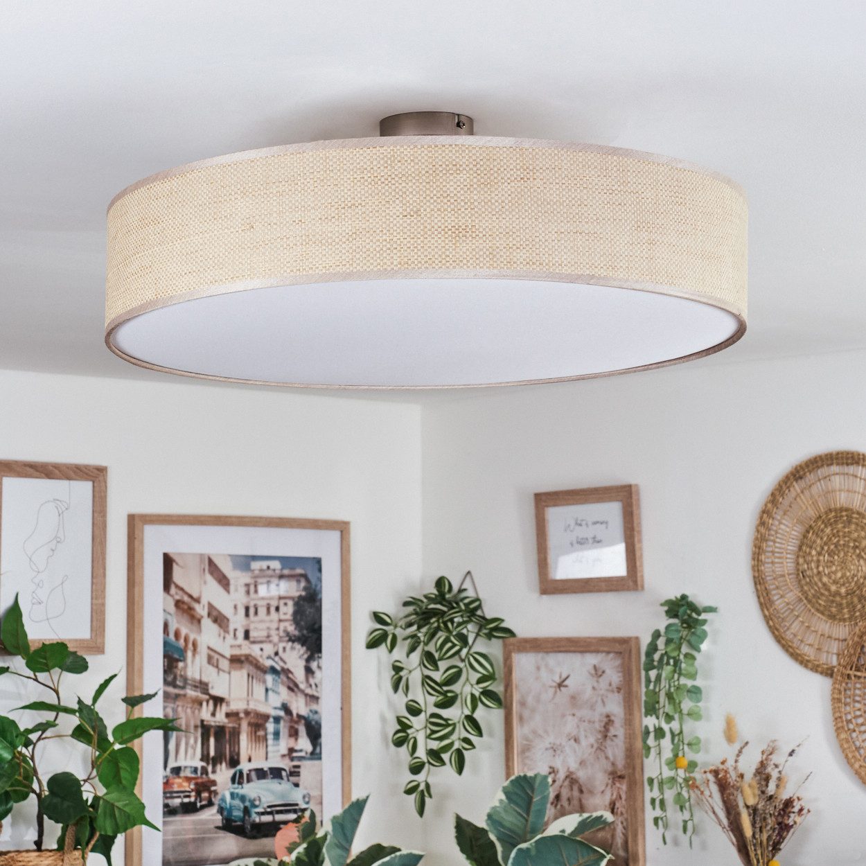 hofstein Deckenleuchte Deckenlampe aus Metall/Papiergeflecht/Kunststoff in günstig online kaufen