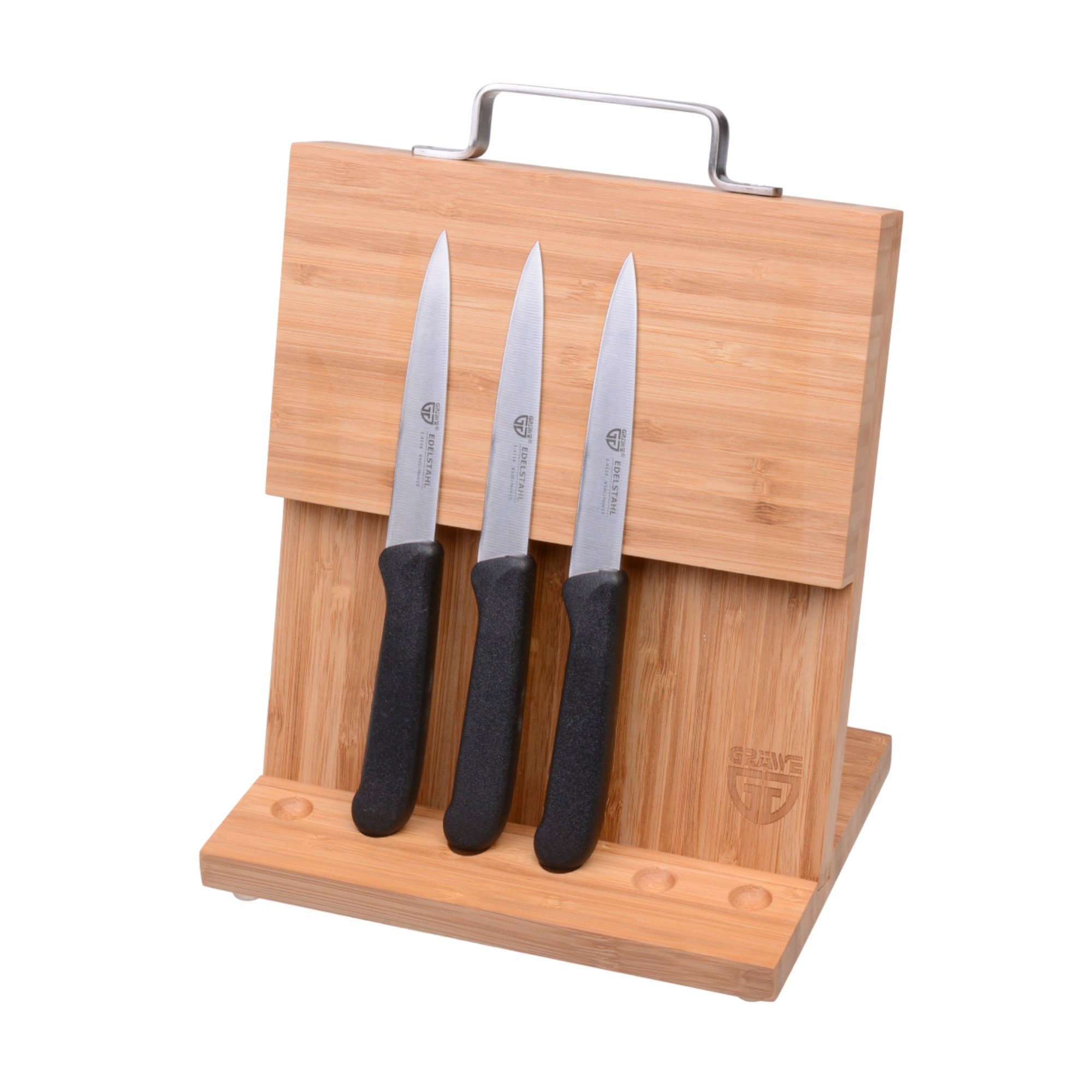 GRÄWE Messerblock GRÄWE Magnet-Messerhalter Bambus klein mit Gemüsemessern Schwarz, Natur | Messersets