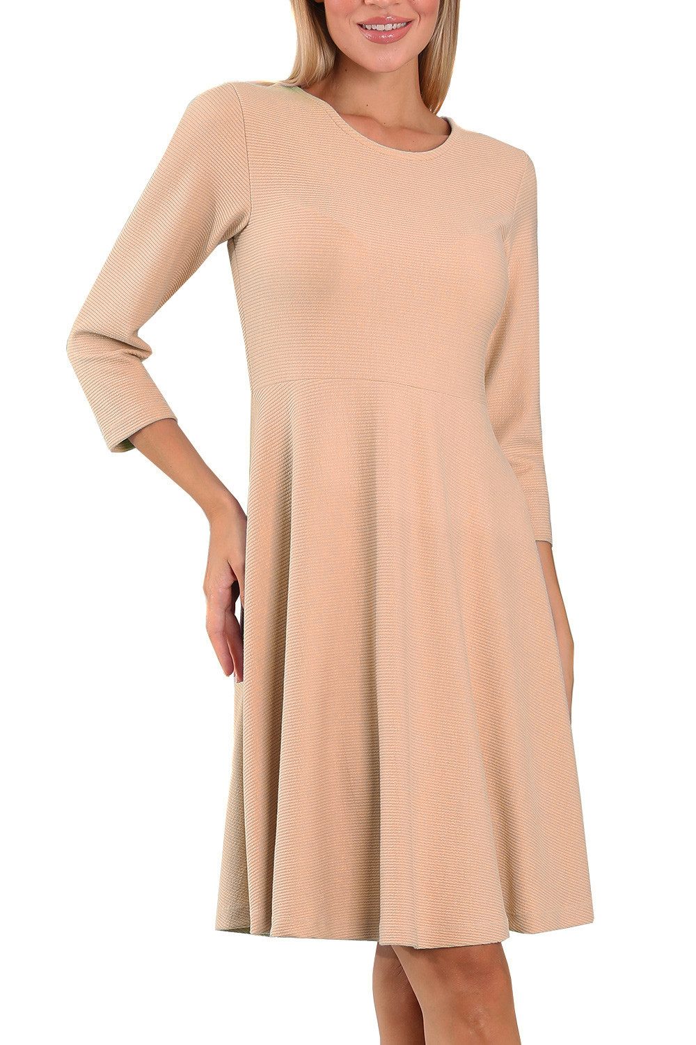 Bongual Midikleid A-Linien-Kleid Casual Kleid mit Rippstruktur minimalistisch