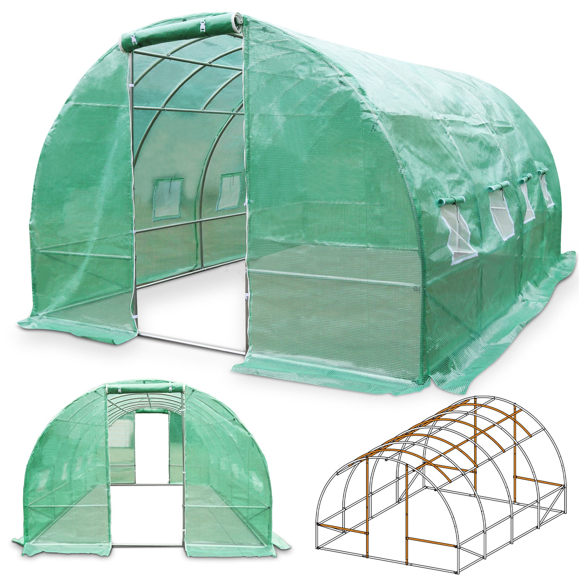 TOM Foliengewächshaus GH-600, GH-1200, GH-1800, BxTxH: 200 x 300 x 200 cm, 0,4 mm Wandstärke, 175g/qm grün | Rabatt: 20%