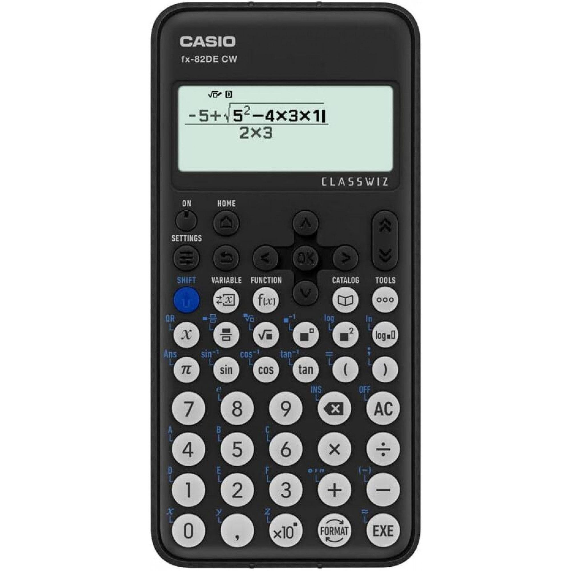 CASIO Taschenrechner fx-82DE CW inkl. Schutztasche Blau & Fachbuch (96 Seiten, DIN A5)