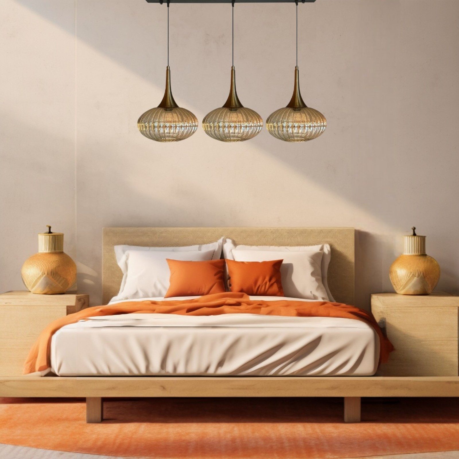 Bamyum Pendelleuchte Pendelleuchte Elegant Dreifacher Kronleuchter Glas, Retro Hängelampe, ohne Leuchtmittel – Bild 3 von 4