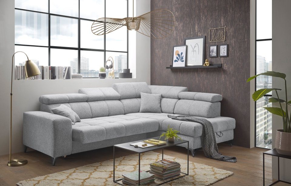 ED EXCITING DESIGN Ecksofa "Sydney L-Form mit Bettfunktion, Bettkasten, Kop günstig online kaufen