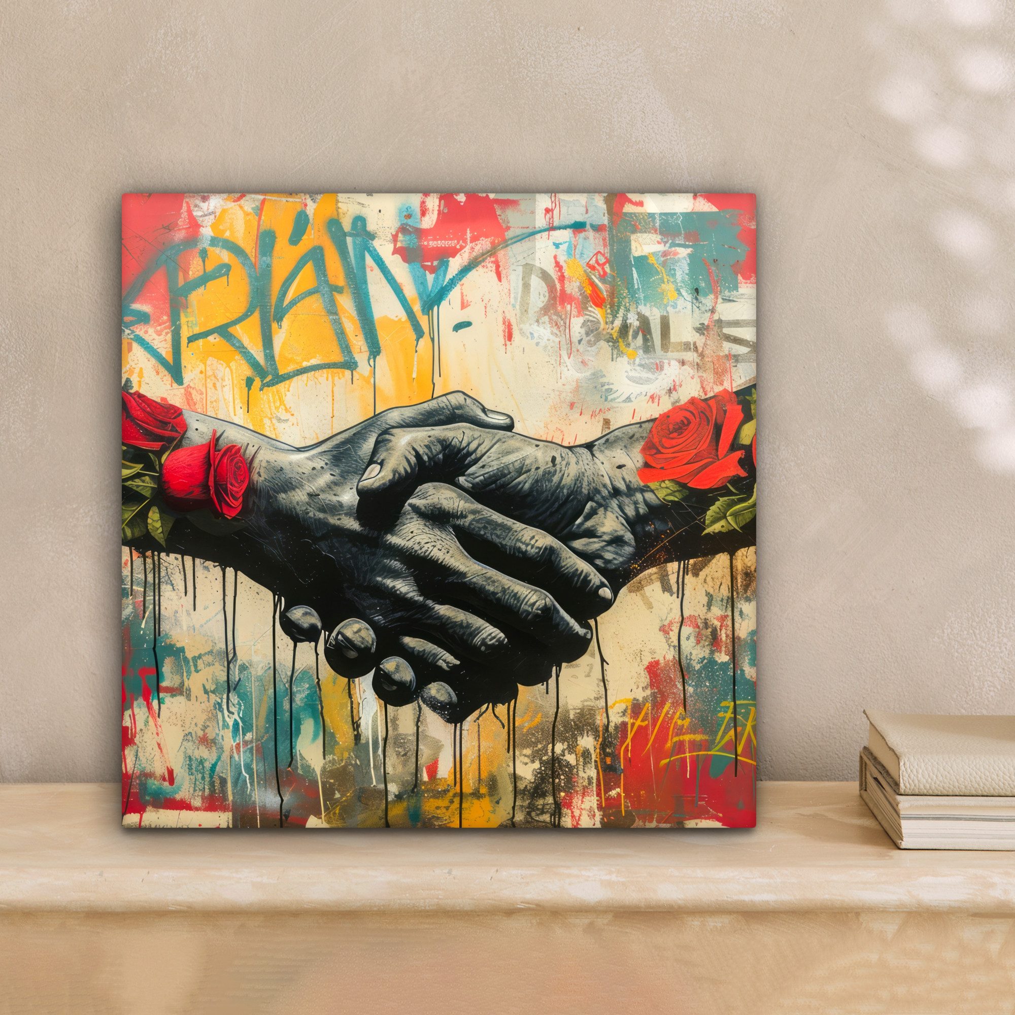 OneMillionCanvasses® Leinwandbild Graffiti - Rosen - Hände - Straßenkunst, günstig online kaufen