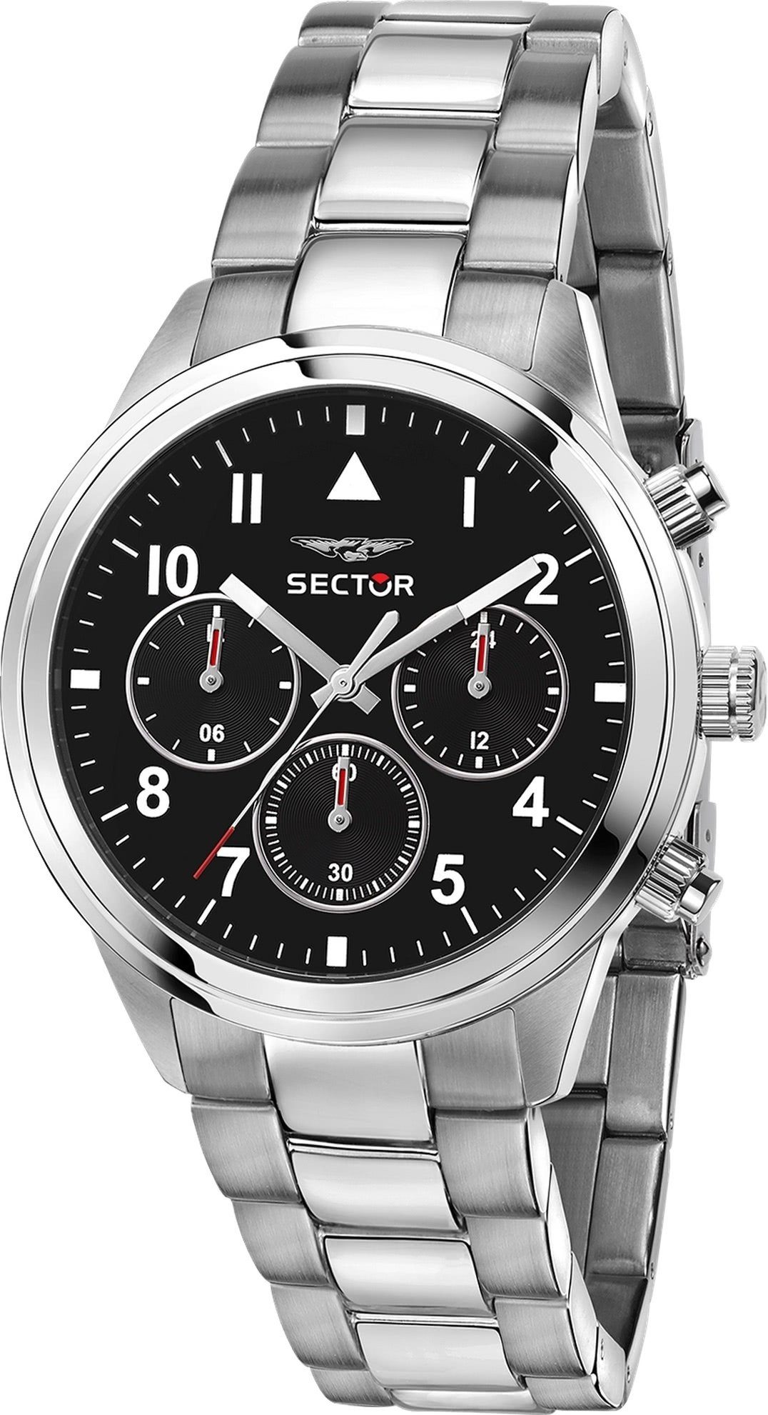 Sector Multifunktionsuhr Sector Herren Armbanduhr Multifunkt, Herren Armbanduhr rund, groß (ca. 45mm), Edelstahlarmband silber