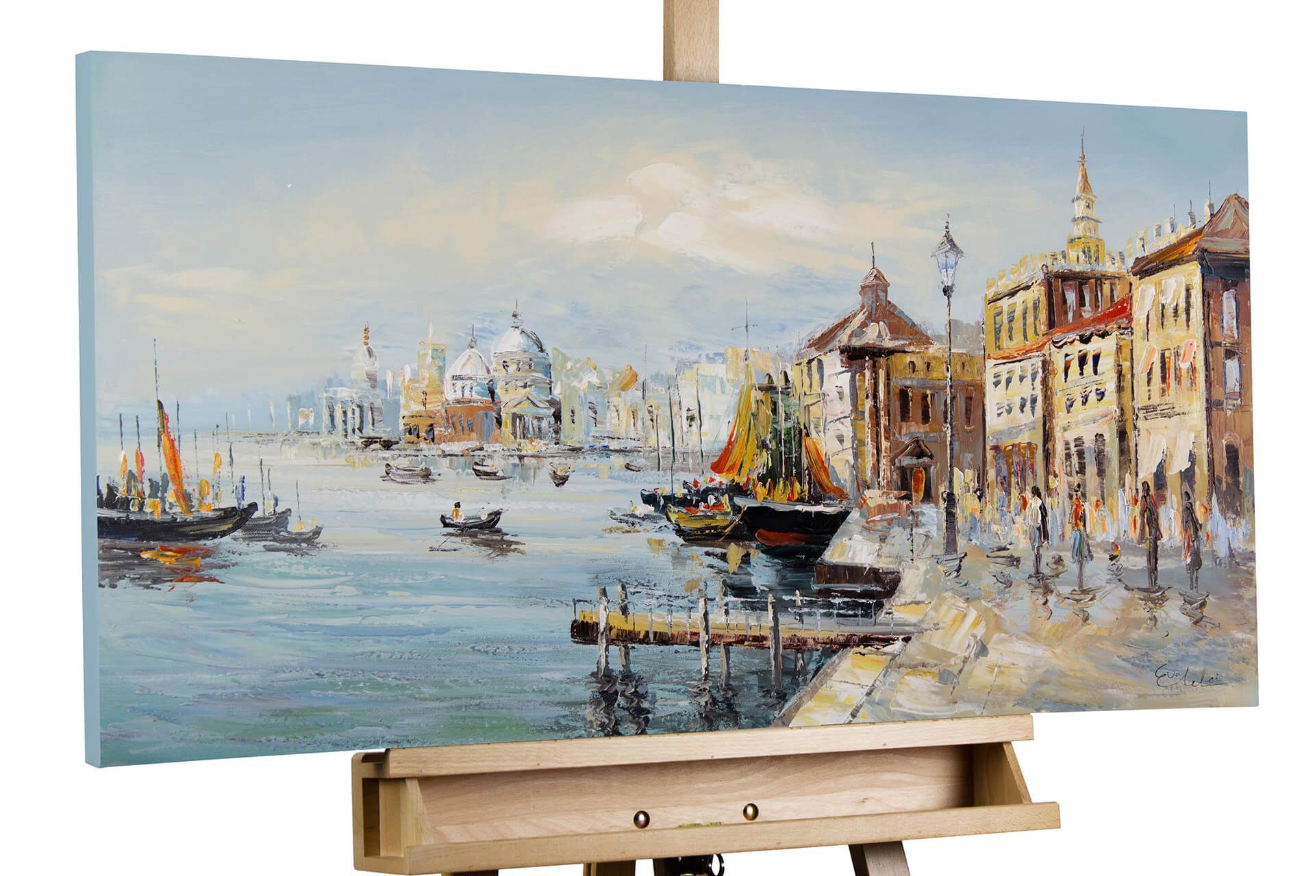 KUNSTLOFT Gemälde Mein Traum von Venedig 100x50 cm, Leinwandbild 100% HANDGEMALT Wandbild Wohnzimmer