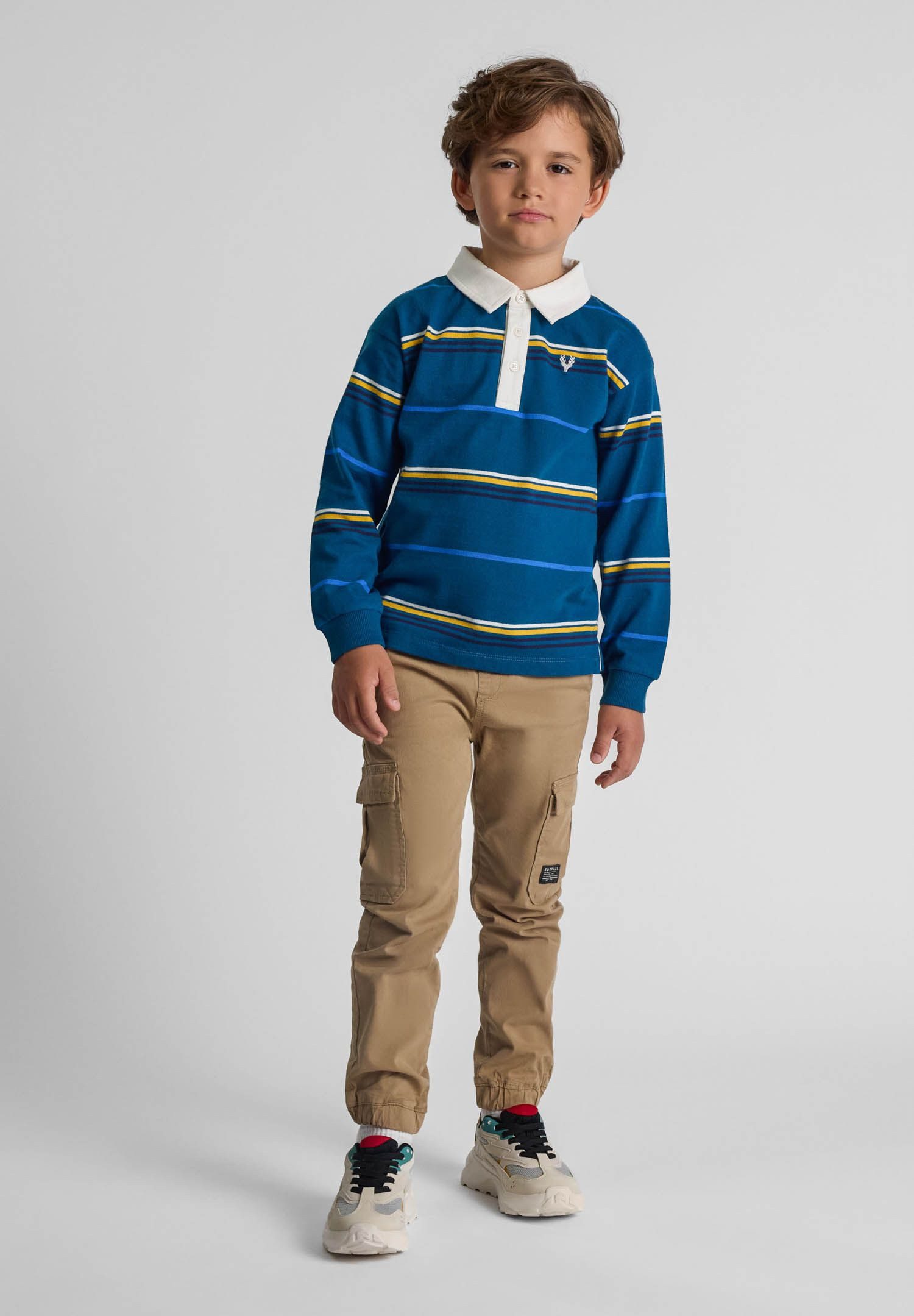 MINOTI Poloshirt Gestreiftes Langarmshirt mit Kragen und Stickerei (2y-14y) mit Stickerei