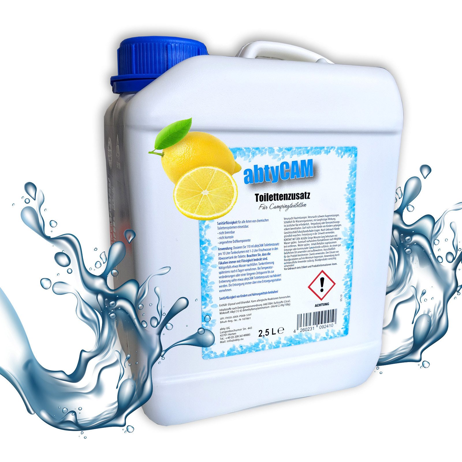 BlueCraft Sanitärflüssigkeit 2,5 L für mobile Camping Toiletten Sanitärzusatz Campingtoilettenreiniger (Toilettenzusatz WC Konzentrat Tankzusatz mit Citronenduft, [1-St. Sanitärkonzentrat für Abwassertank Zusatz für Chemietoiletten)