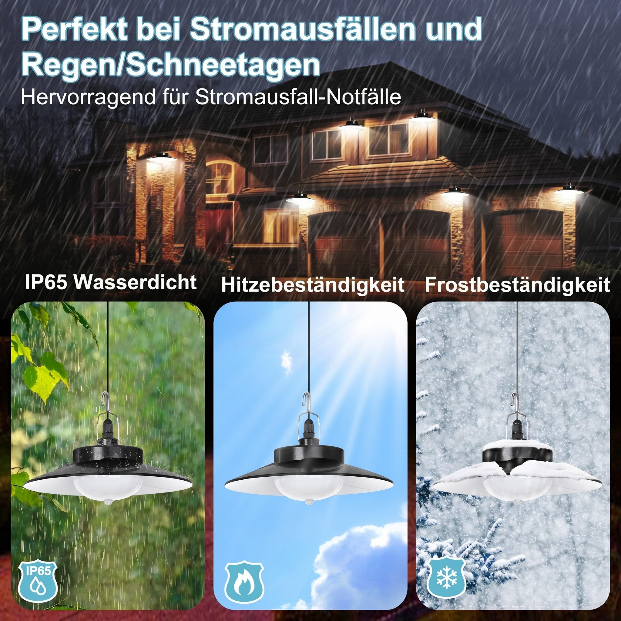 Rosnek LED Solarleuchte IP65 Wasserdichte Dimmbar Solarlampen für Außen mit Bewegungssensor, 5 Modi Solar Hängelampe mit 5m Kabel für Garten Balkon Pavillon – Bild 4 von 5