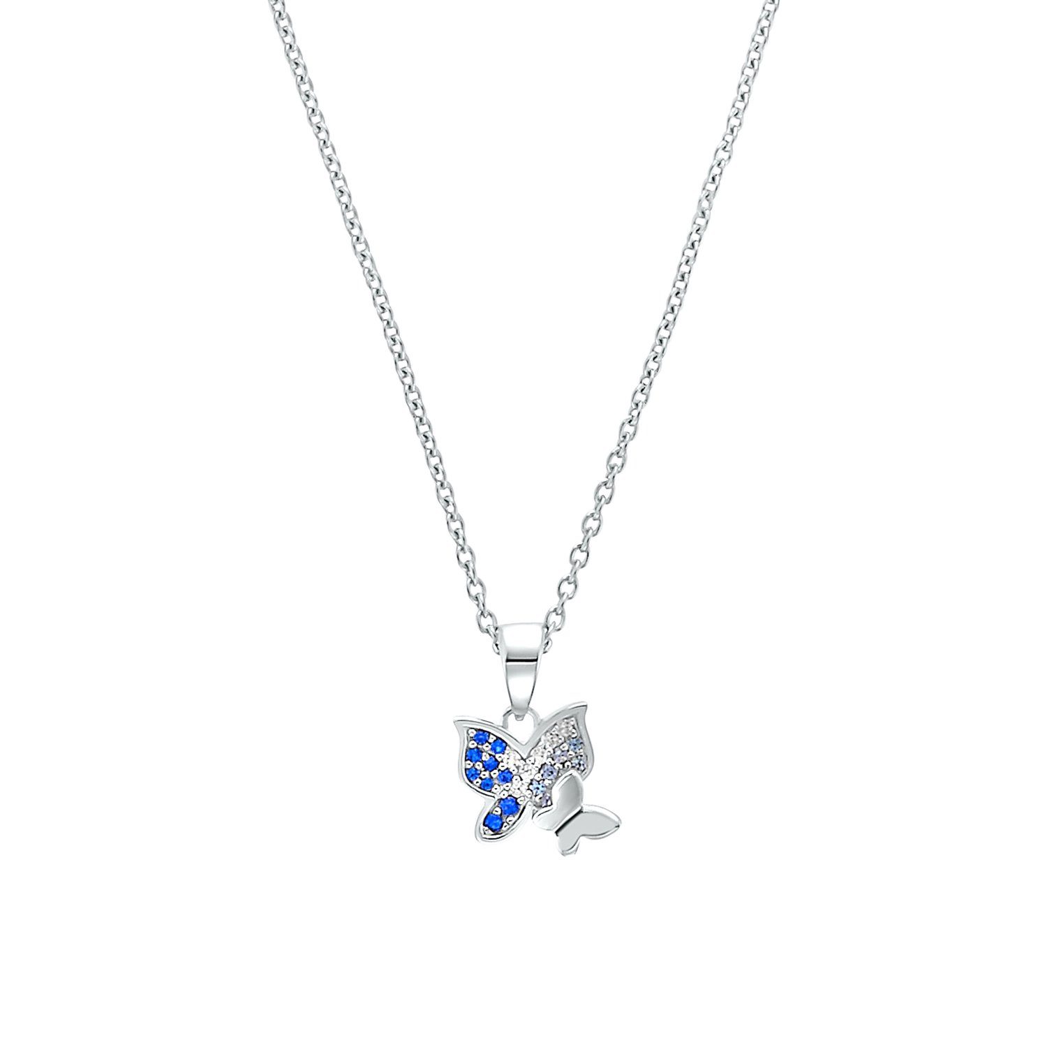 Prinzessin Lillifee Kette mit Anhänger für Mädchen, 925 Sterling Silber, Zirkonia synth., Schmetterling (2-tlg., Kette mit Anhänger) blaufarben