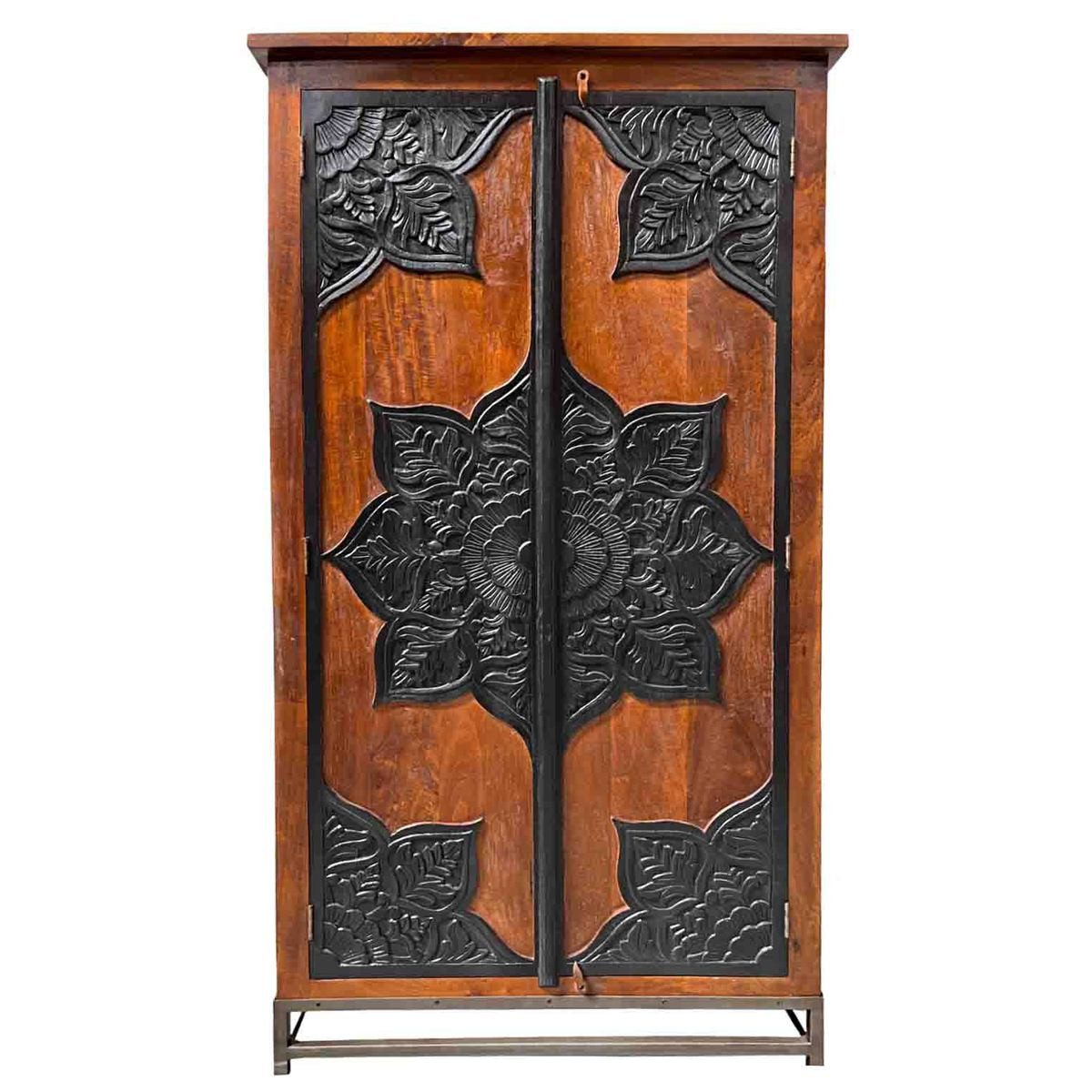Oriental Galerie Mehrzweckschrank Braun Schwarzer Schrank Jaspal Indien 190 cm Wohnzimmerschrank Antik, Massivholz, mit Stahlgestell