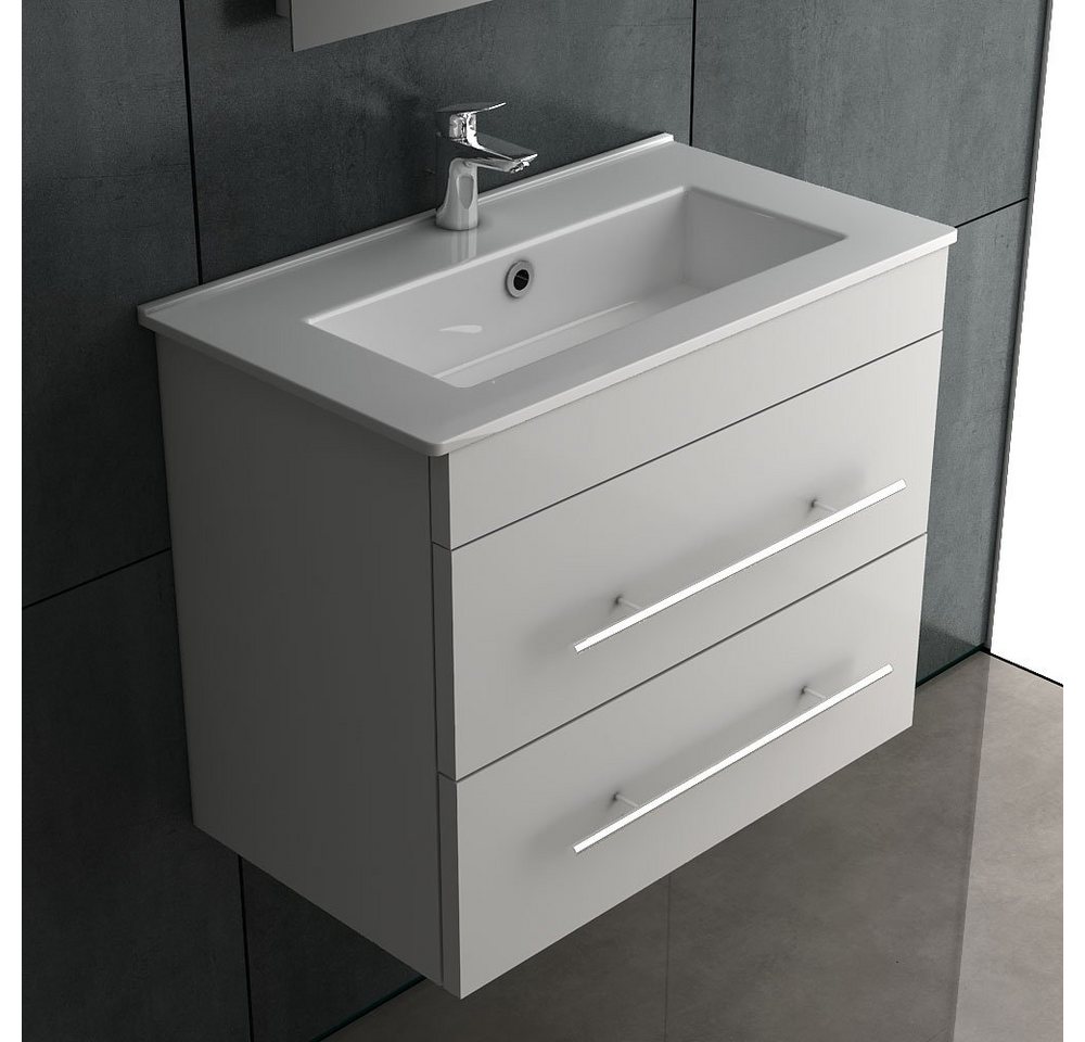 Thumbnail - Alpenberger Waschbecken mit Unterschrank 60 cm Breit - Badschrank Badmöbel Set Weiß (Vormontiertes Komplett-Set - Waschp...