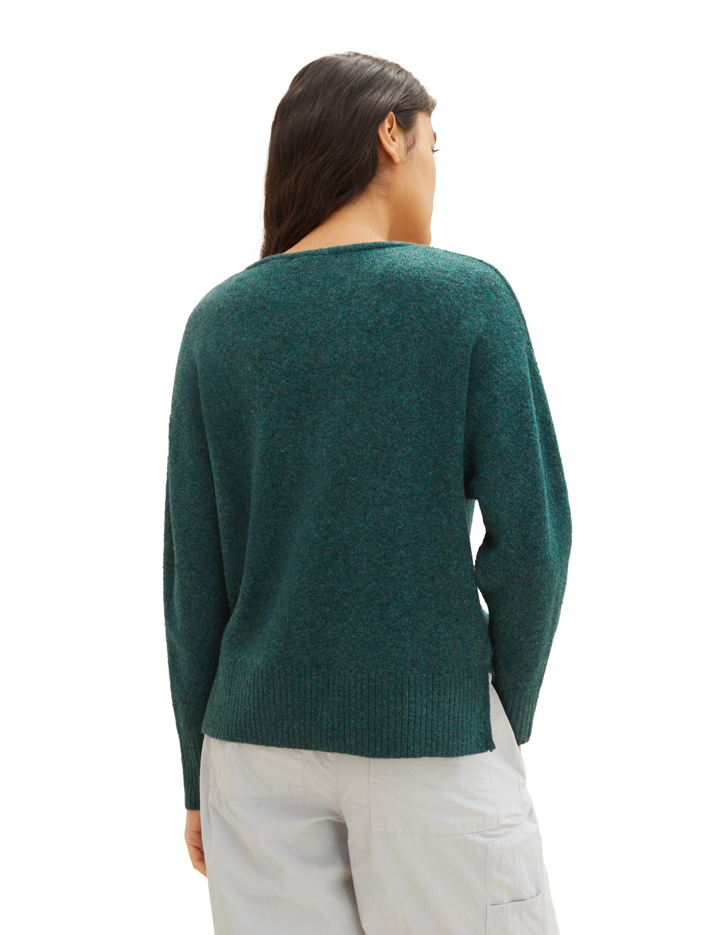 V-Ausschnitt-Pullover TAILOR Green Midnight mit tiefem TOM Denim V-Ausschnitt Forest