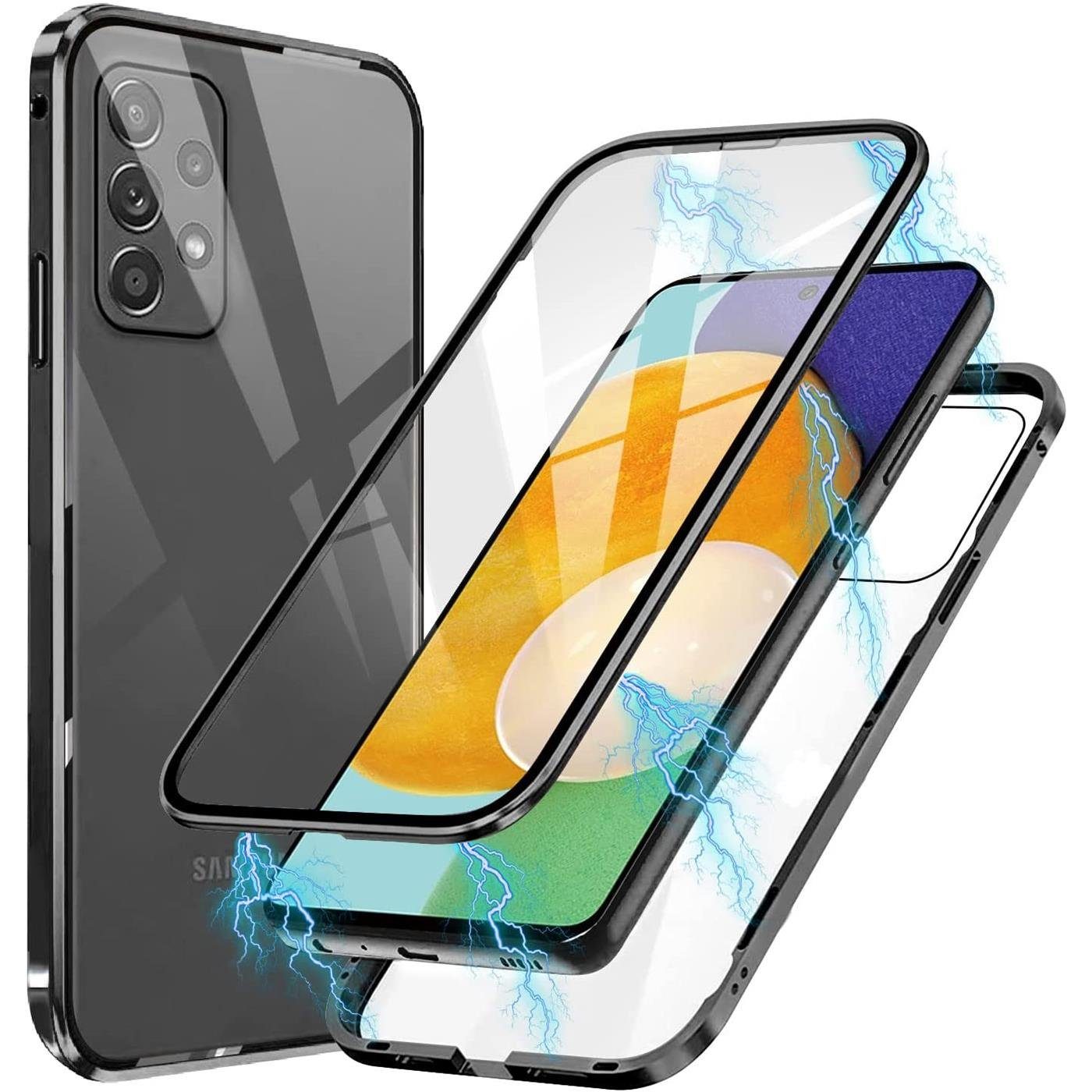 CoolGadget Handyhülle Metall Magnet Handy Case für Samsung Galaxy A72 6,7  Zoll, Hülle 360 Grad Schutz Cover Gehärtetes Glas für Samsung A72