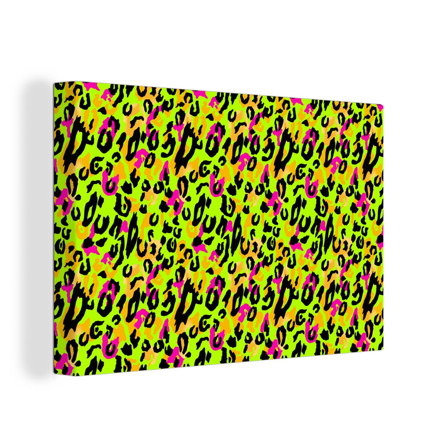 OneMillionCanvasses® Leinwandbild Tiermuster - Muster - Neon - Gelb, (1 St), Wandbild Leinwandbilder, Aufhängefertig, Wanddeko, 30x20 cm