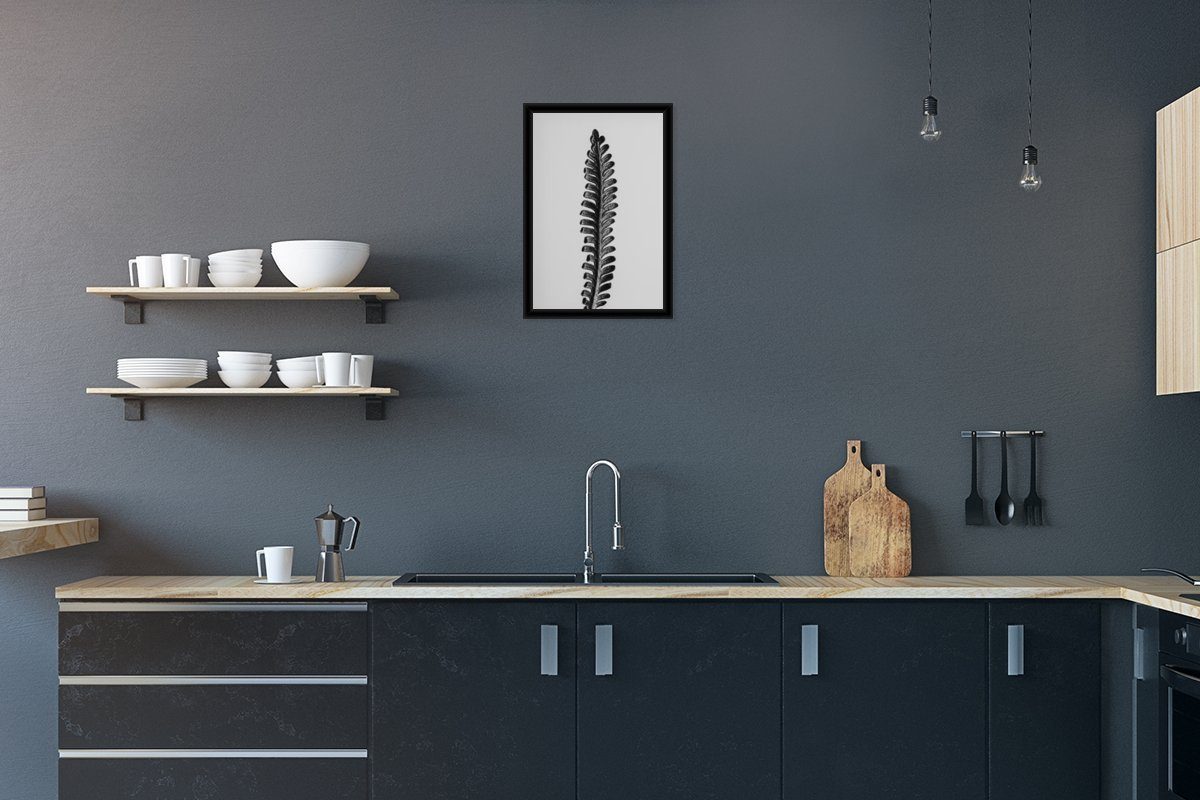 Poster Abstraktes Blatt in Schwarz und Weiß