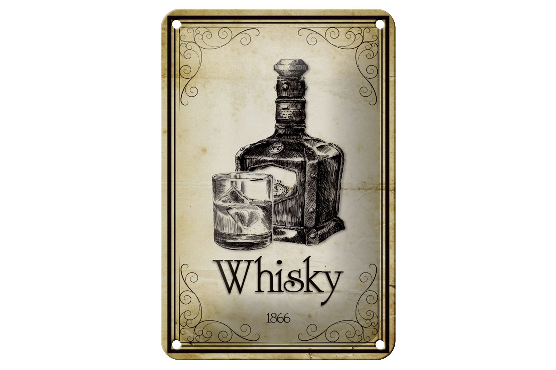 Metallschild Alkohol 12x18cm 1866 Whisky Retro