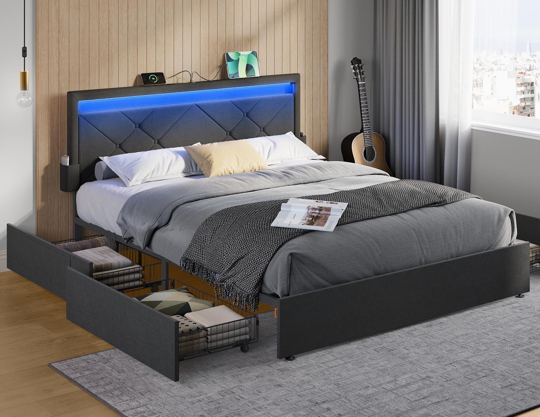 VASAGLE Polsterbett (160 x 200 cm, 4 Schubladen, verstellbares gepolstertes günstig online kaufen