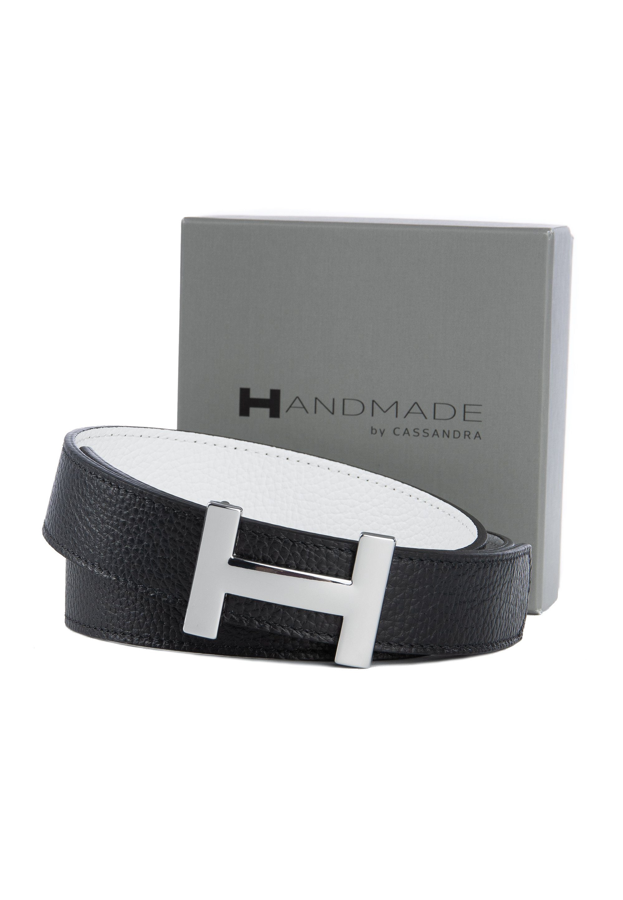 Handmade by CASSANDRA Wendegürtel "Two Sides" mit edler H-Schließe - ECHT LEDER Wendegürtel mit Geschenkbox