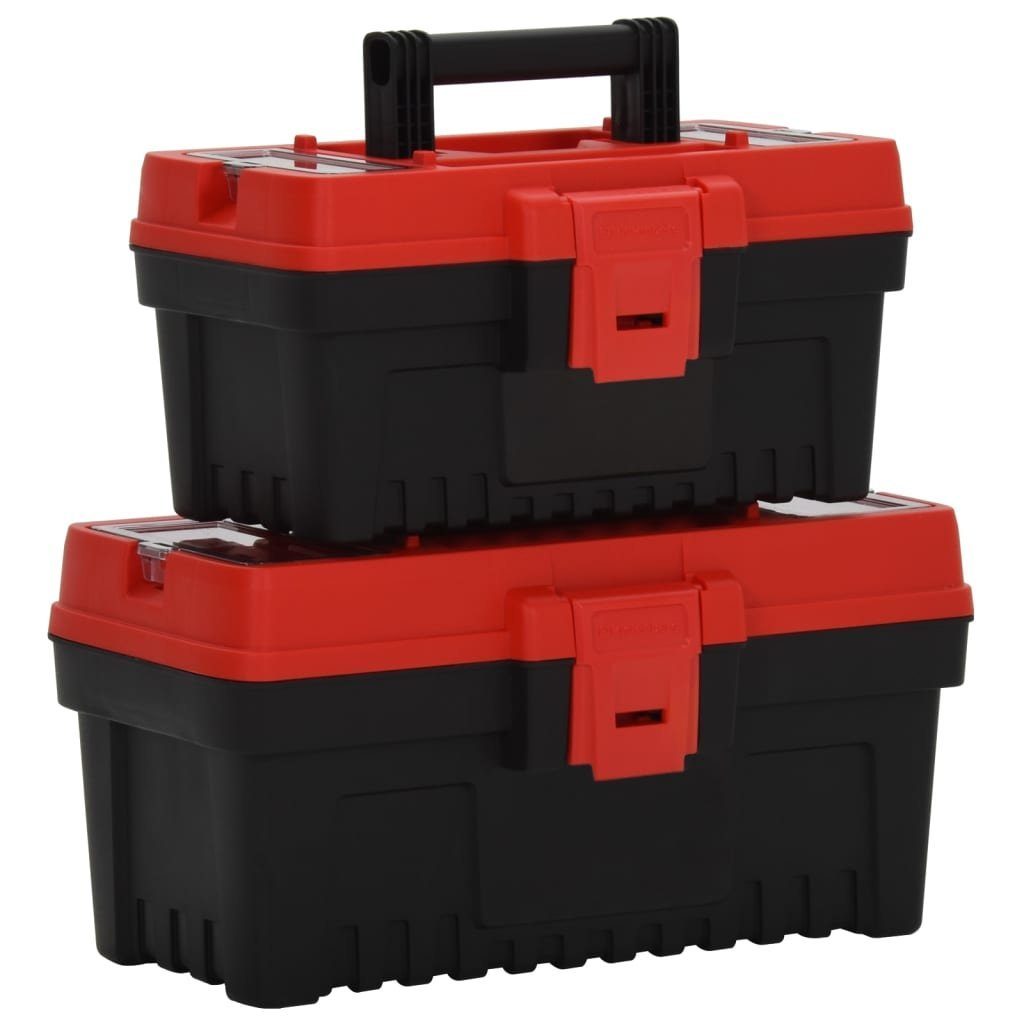 vidaXL Werkzeugbox 2-tlg. (1 Schwarz und Werkzeugbox-Set Rot Polypropylen St)