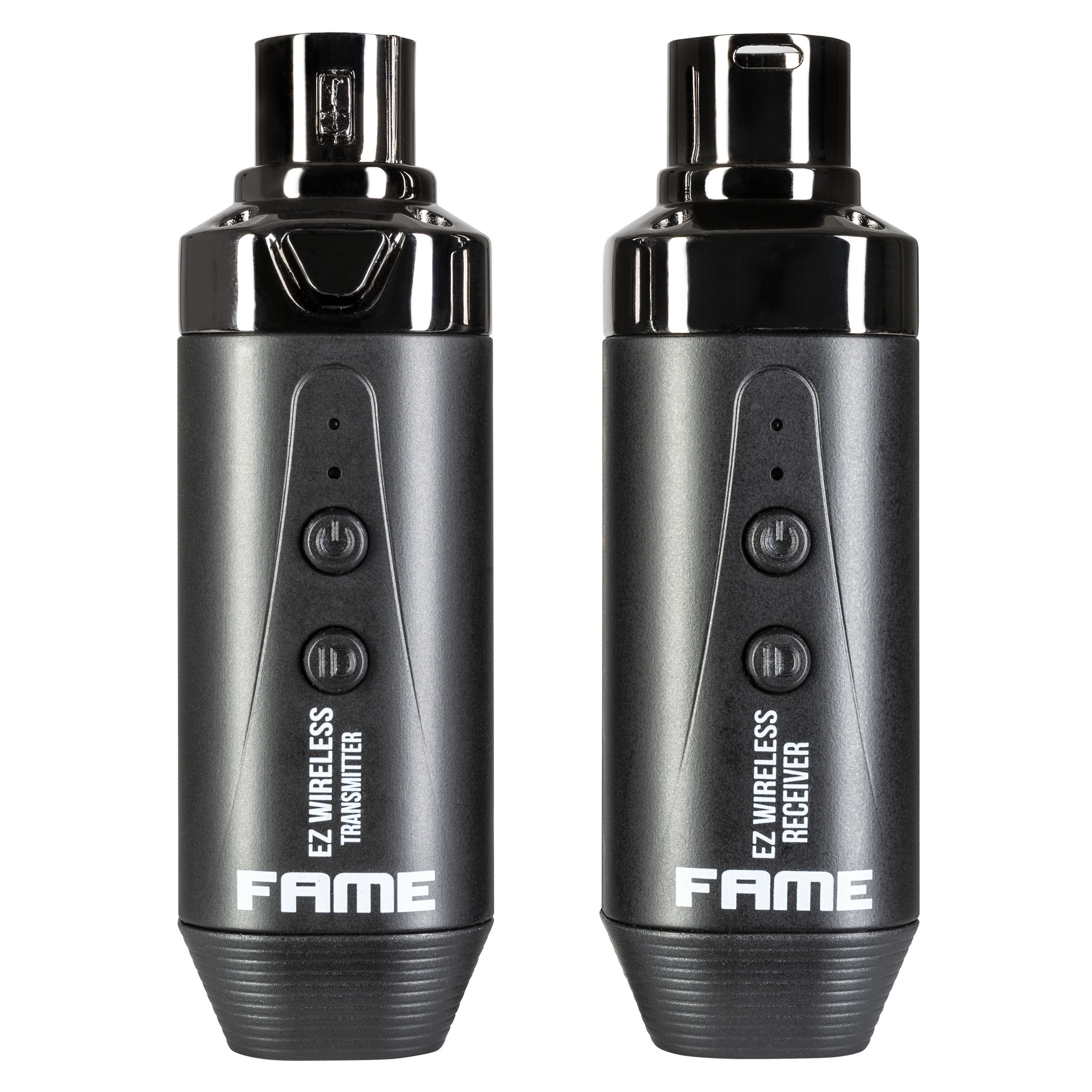 Fame Audio Mikrofon (Fame EZ Wireless Wiederaufladbares XLR-Aufstecksender und -Empfänger System für Mikrofone, Leistungsstarke Funktechnologie, hochwertige Audioqualität, Reichweite bis zu 35 Meter), Wireless XLR-Aufstecksender, Wireless XLR-Empfänger, Wiederaufladbare