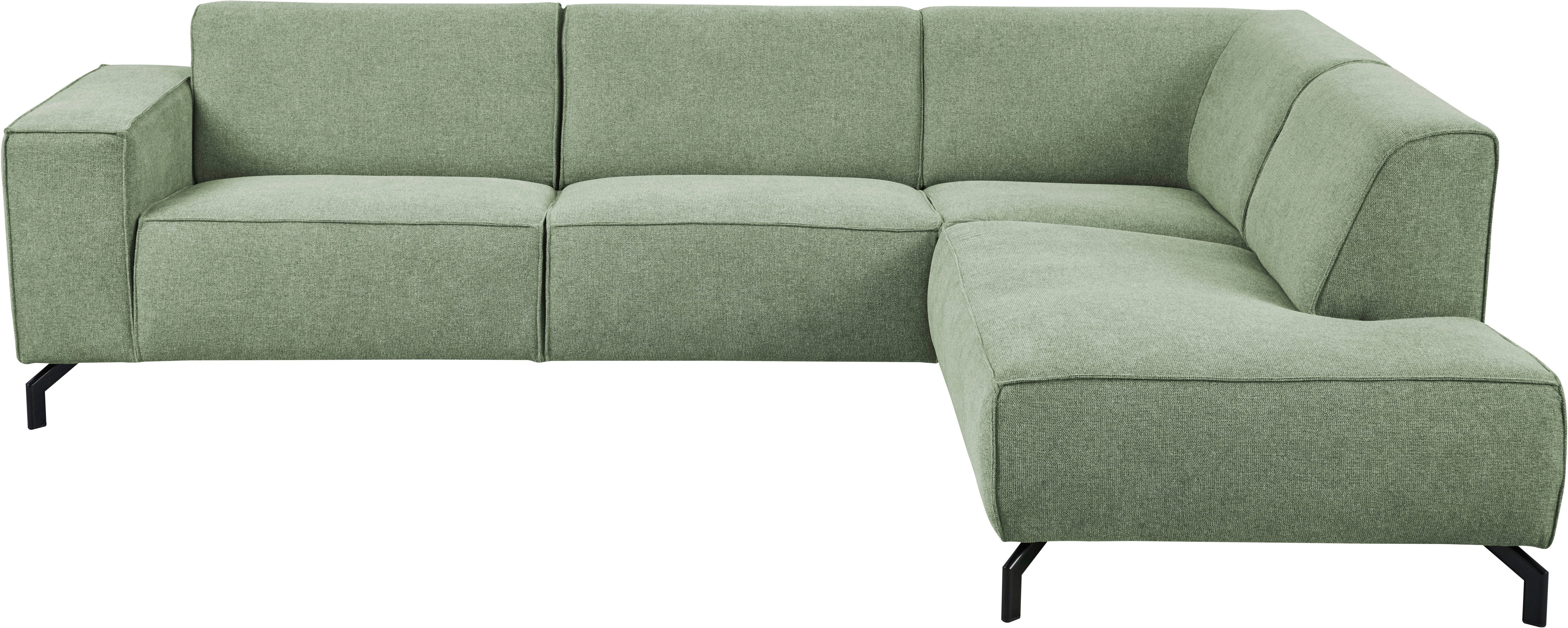 Places of Style Ecksofa Lorcan, 275 cm, Ottomane, mit schwarzen Metallfüßen, Lederoptik und in weichem Strukturstoff