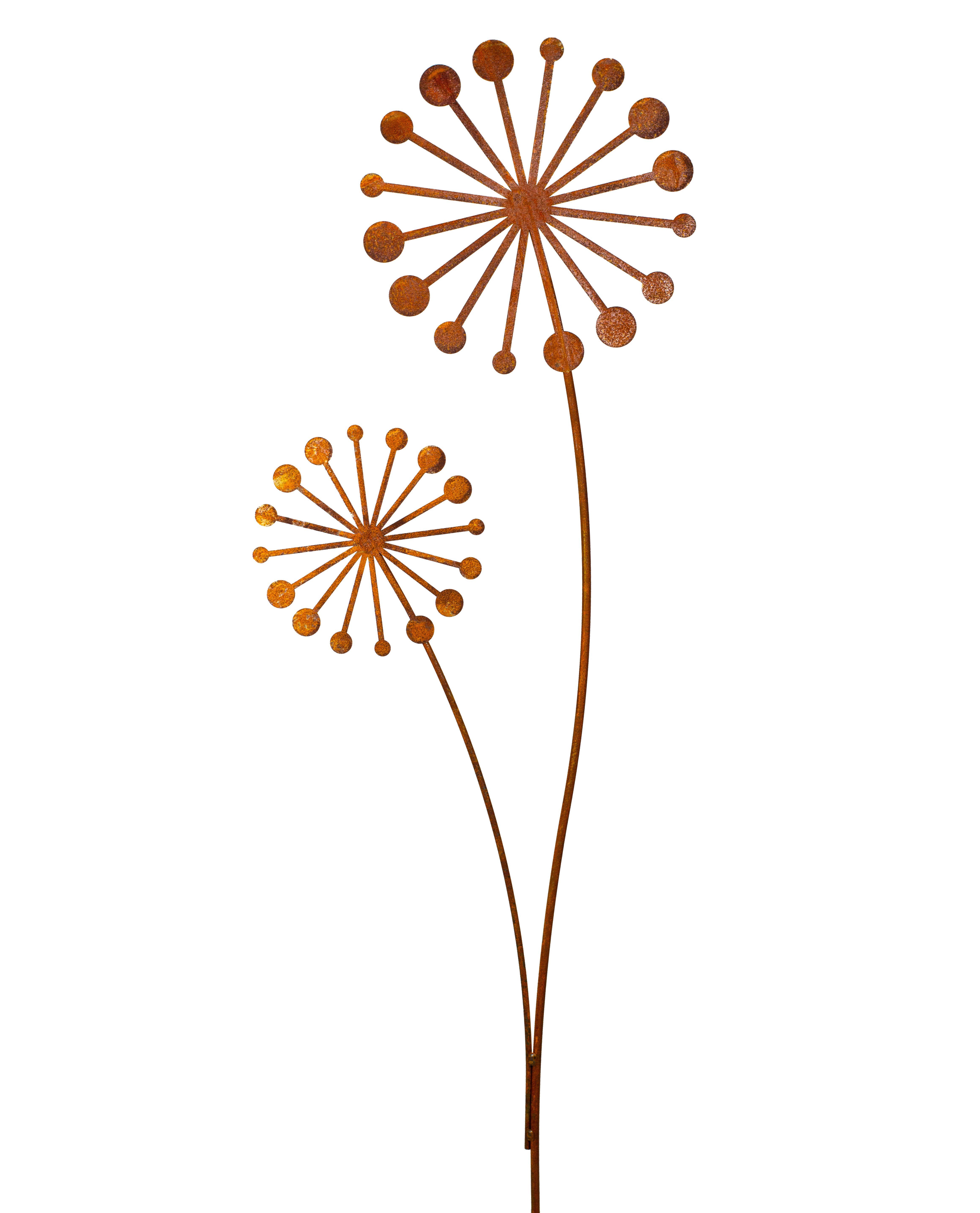 Gros Bouquet De Fleurs Sur Tige à Piquer Tuteur Décoration Florale De Jardin En Métal Oxydé 55x55x170cm - Rêves De Jardins