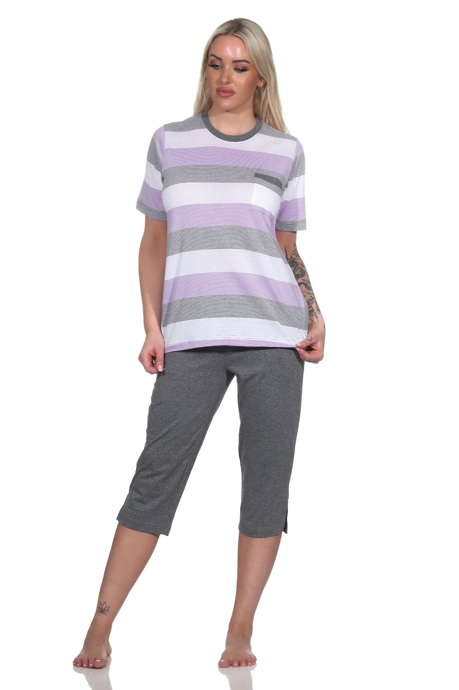 Normann Ladies Short Sleeve Pajama Set - Flower Print Capri Pants & Top, 60% Cotton 40% Polyester, OEKO-TEX Certified - View #8