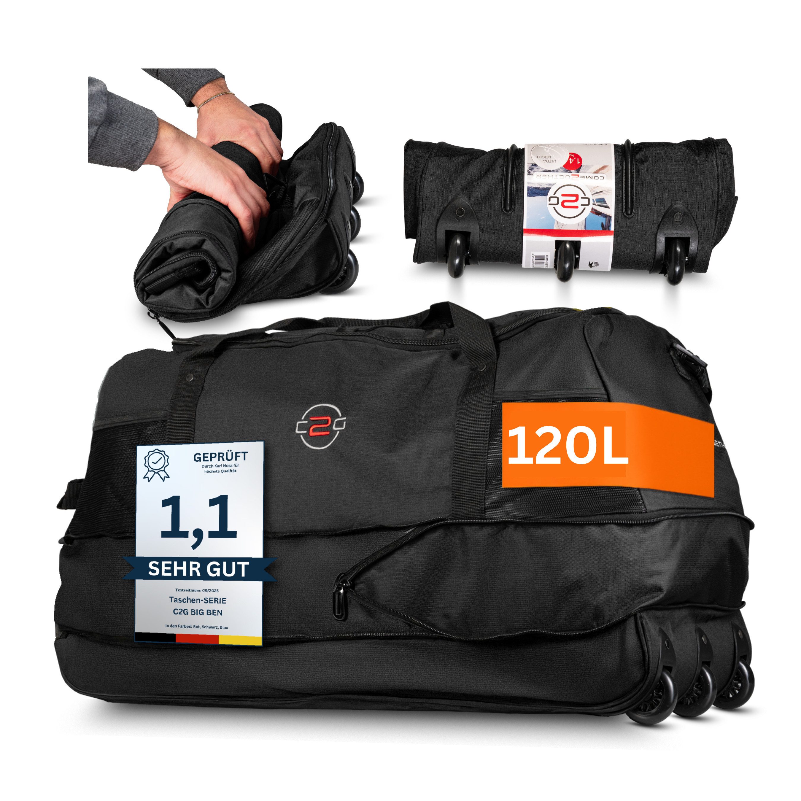 cocoono Reisetasche Faltbare Reisetasche mit Rollen 120 L – XXL Rolltasche günstig online kaufen