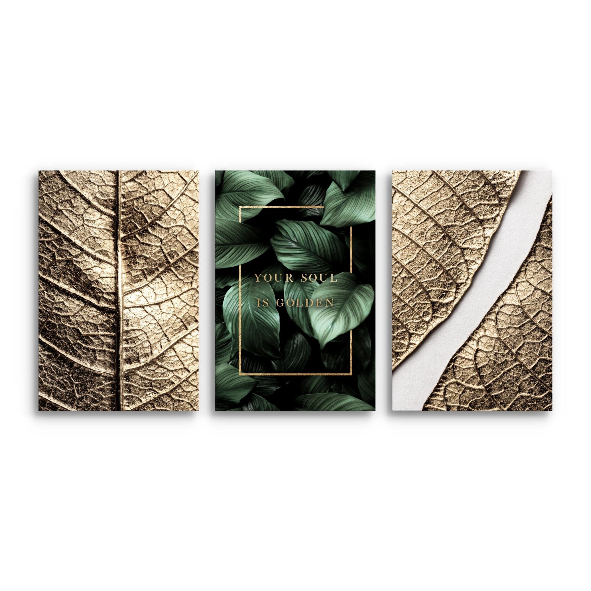 Novart Wandbild Wandbilder Set Goldene Blätter 3 Bilder 40x60 cm Wohnzimmer