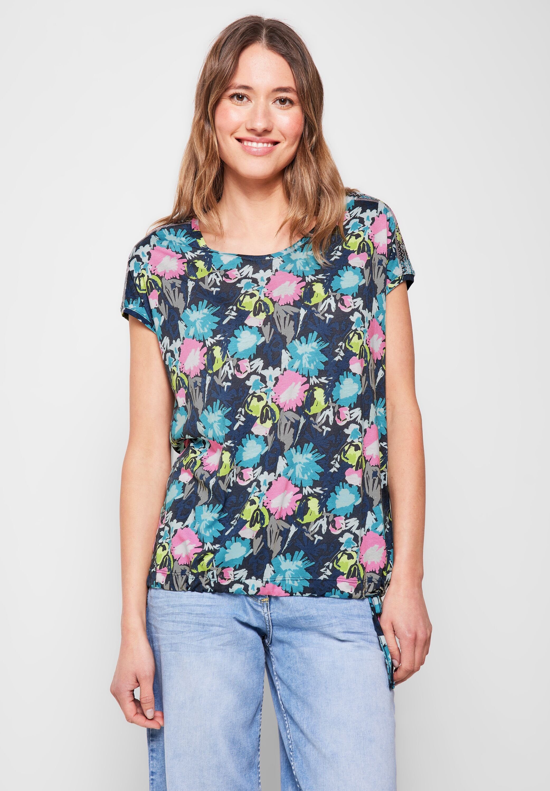 Cecil T-Shirt mit allover Blumenprint, Tunnelzugband im Saum