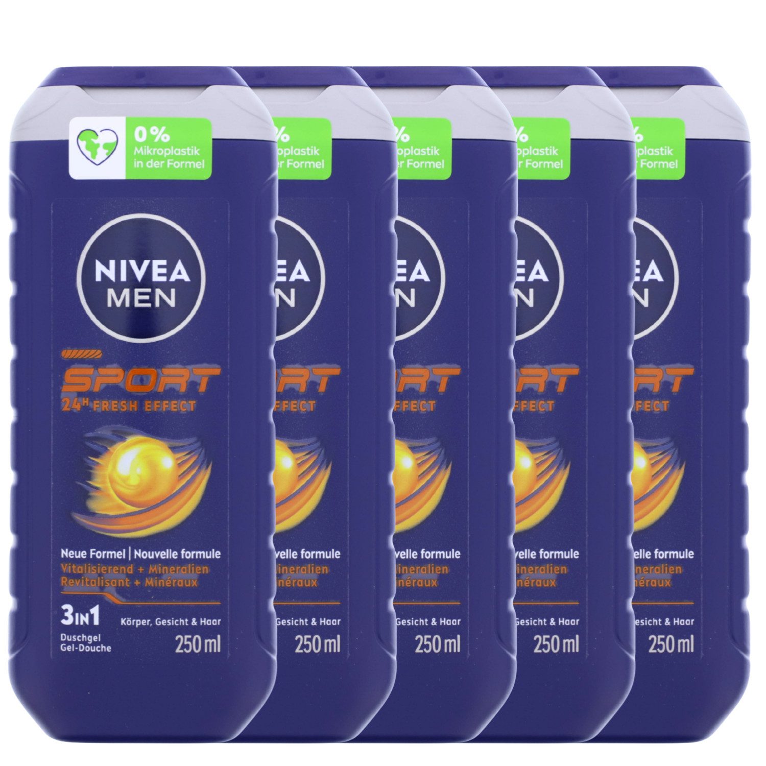 Nivea Duschgel 5 x NIVEA MEN Sport je 250ml Pflegedusche 3in1 Duschgel für Männer