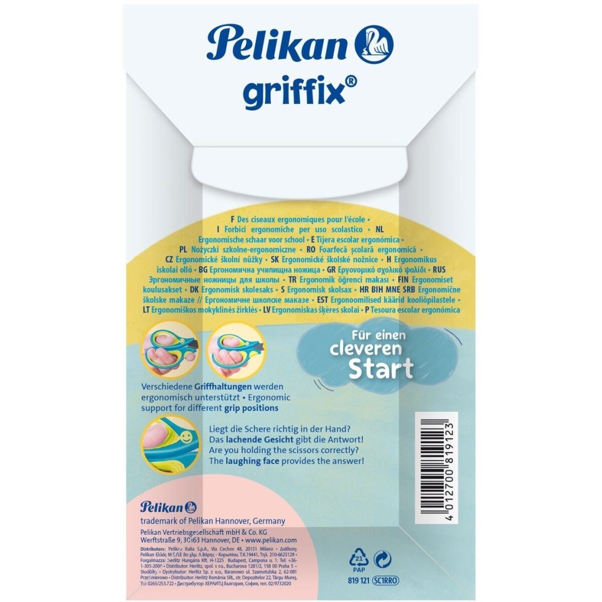 Pelikan Papierscheren Schulschere griffix rund Rechtshänder LovelyPink