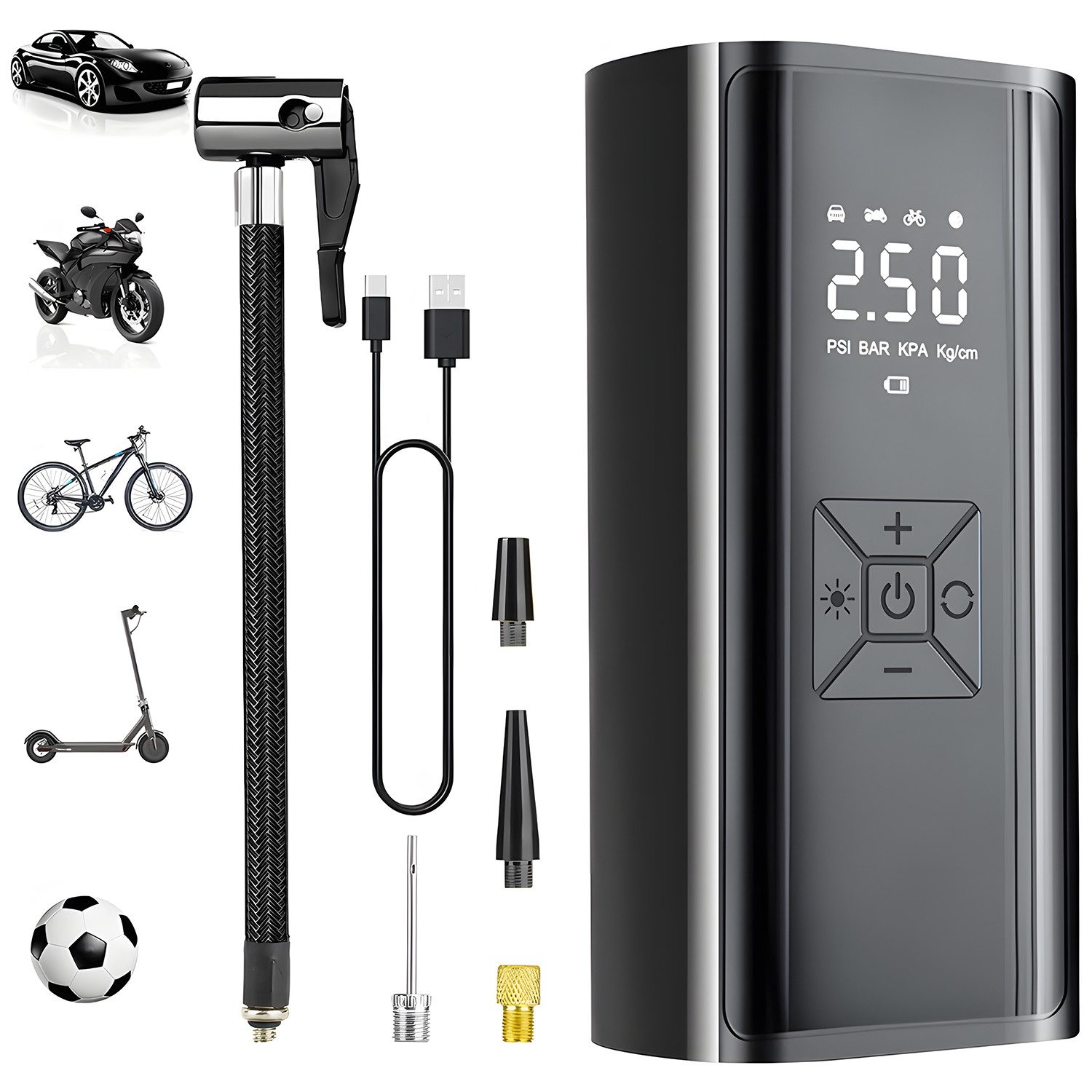 AKKEE Akku-Luftpumpe Elektrische Luftpumpe 6000mAh für Auto, Motorrad, Fahrrad, Bälle, 150PSI Elektrischer Kompressor Tragbar Fahrradpumpe