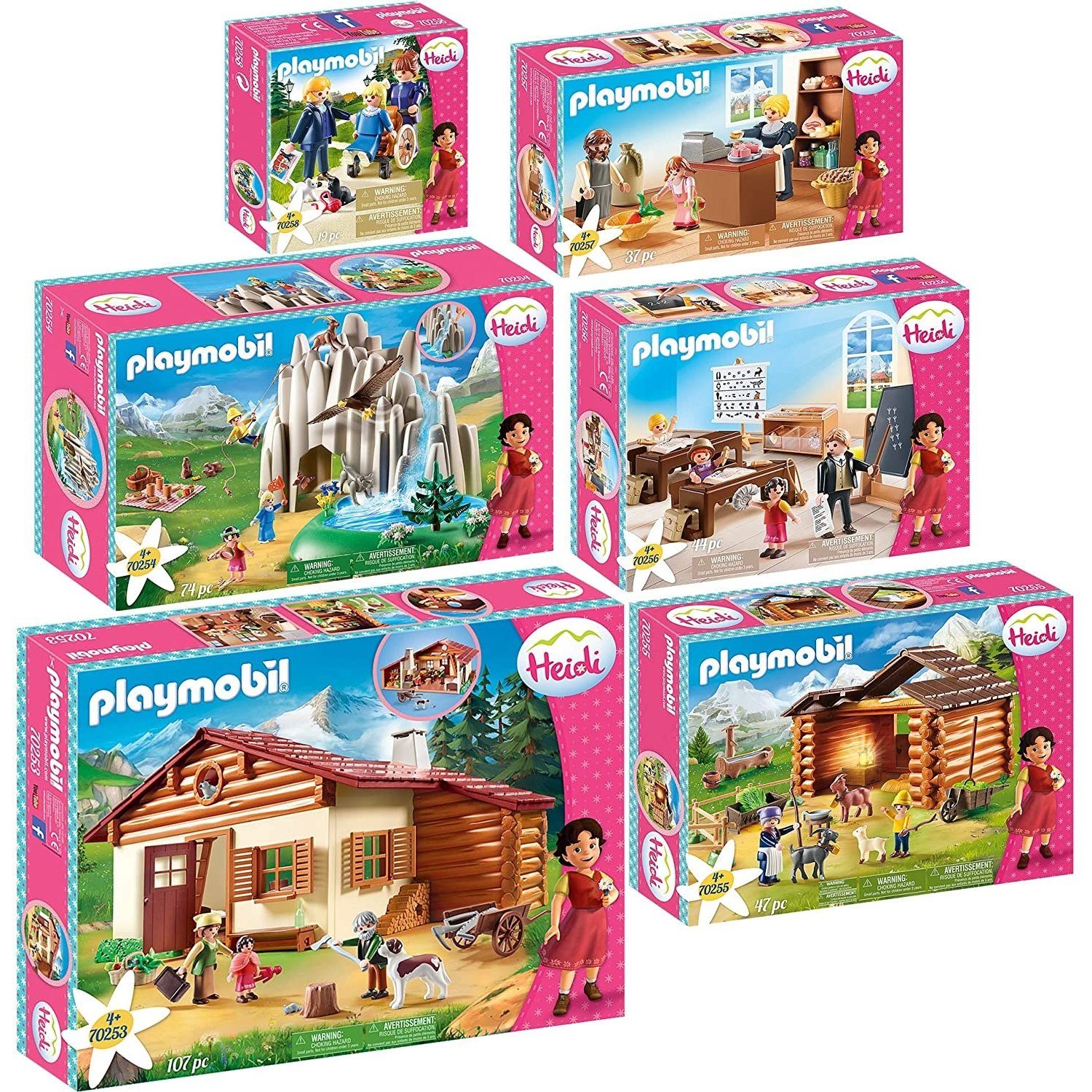 Playmobil® Spielbausteine »70253-54-55-56-57-58 Heidi 6er Set Komplettset  Almhütte + Zubehör«