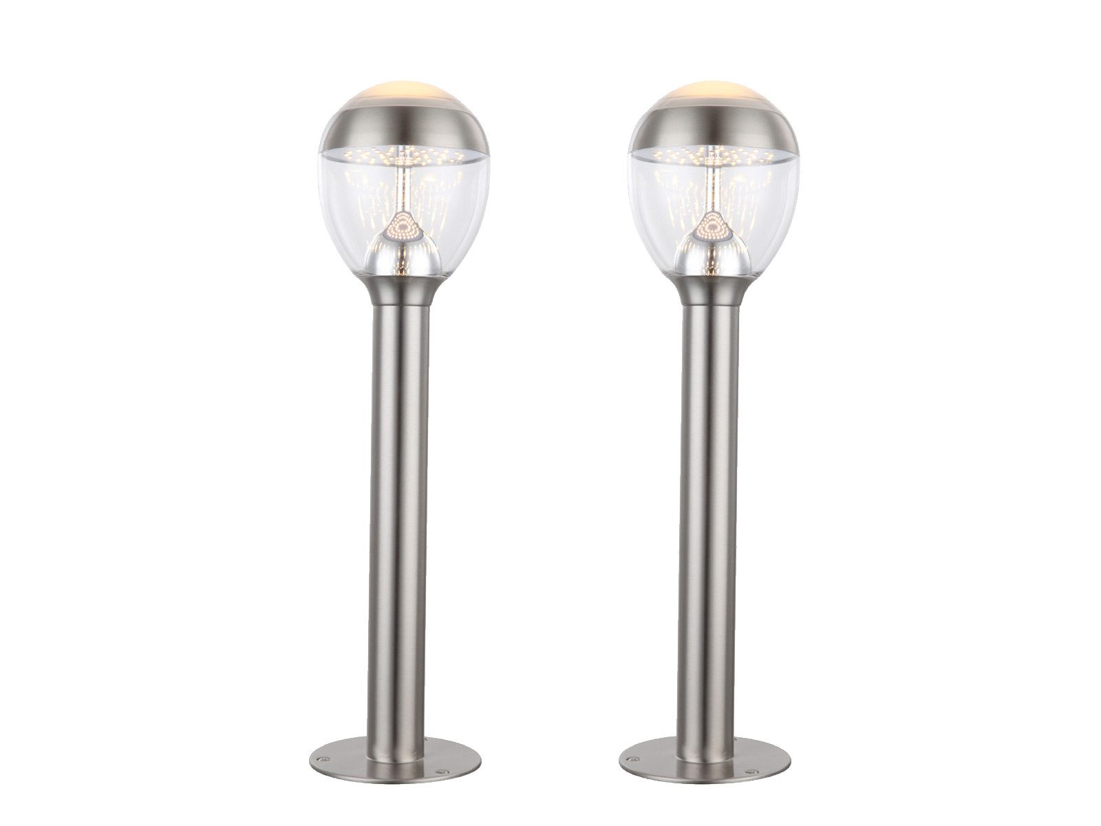 GLOBO LIGHTING LED Pollerleuchte, LED wechselbar, warmweiß, 2er Set Weg-beleuchtung Garten & Einfahrt aus Edelstahl, Höhe 59cm