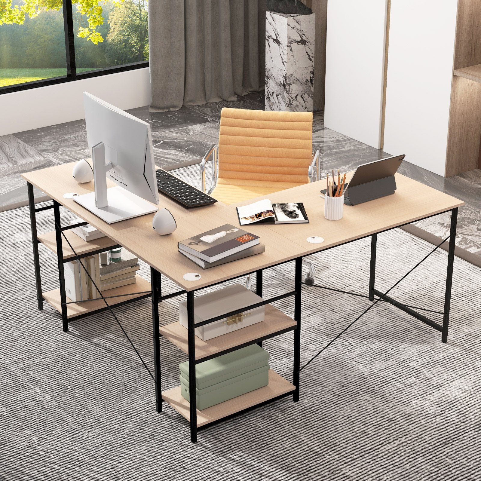 COSTWAY Eckschreibtisch, 2in1 Design, mit 4 günstig online kaufen
