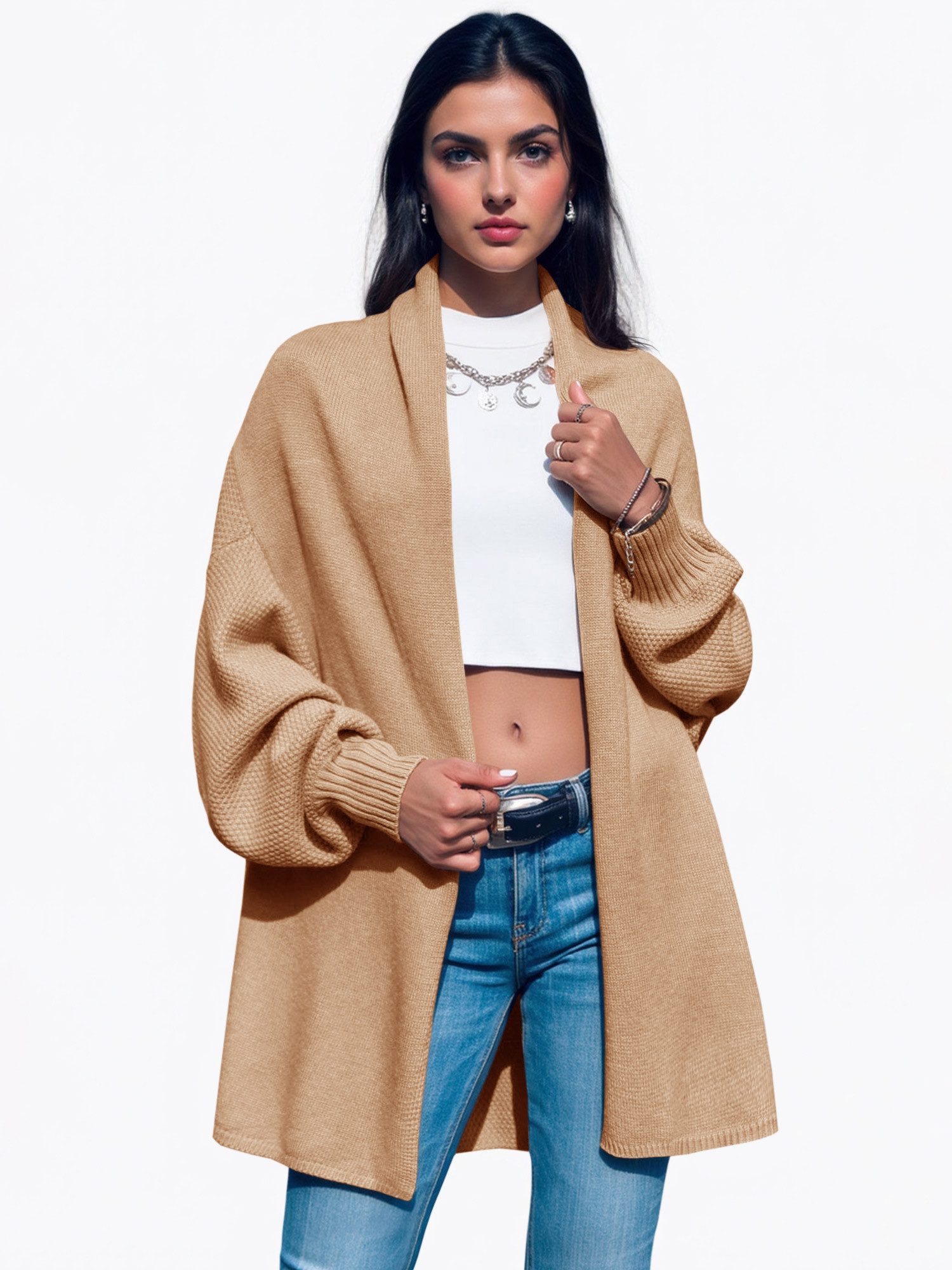 Imily Bela Cardigan Damen Lange Strickjacken mit Fledermausärmeln (Packung, 1-tlg., 1per-Pack) Volltonfarbe