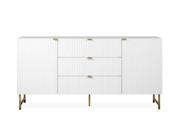 möbelando Sideboard Elwood, Modernes Sideboard in Weiß matt, Korpus aus melaminbeschichteter Spanplatte, Front aus MDF mit 2 Holztüren, 3 Schubkästen und 2 Einlegeböden. Breite 179 cm, Höhe 90 cm, Tiefe 39 cm