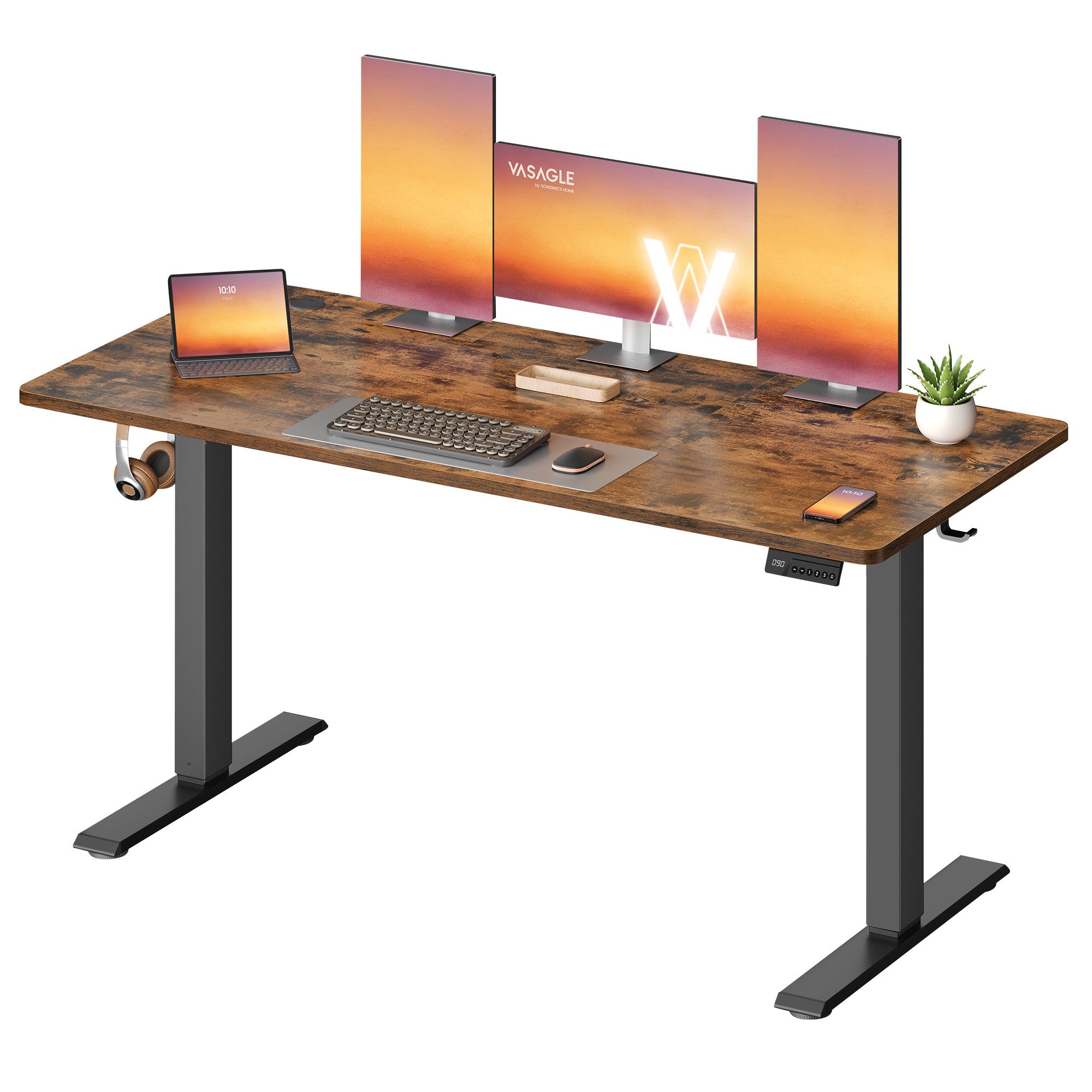 VASAGLE Schreibtisch Höhenverstellbarer, Stehtisch, Computertisch, Erinnerung bei langem Sitzen, Memory-Funktion mit 4 Höhen