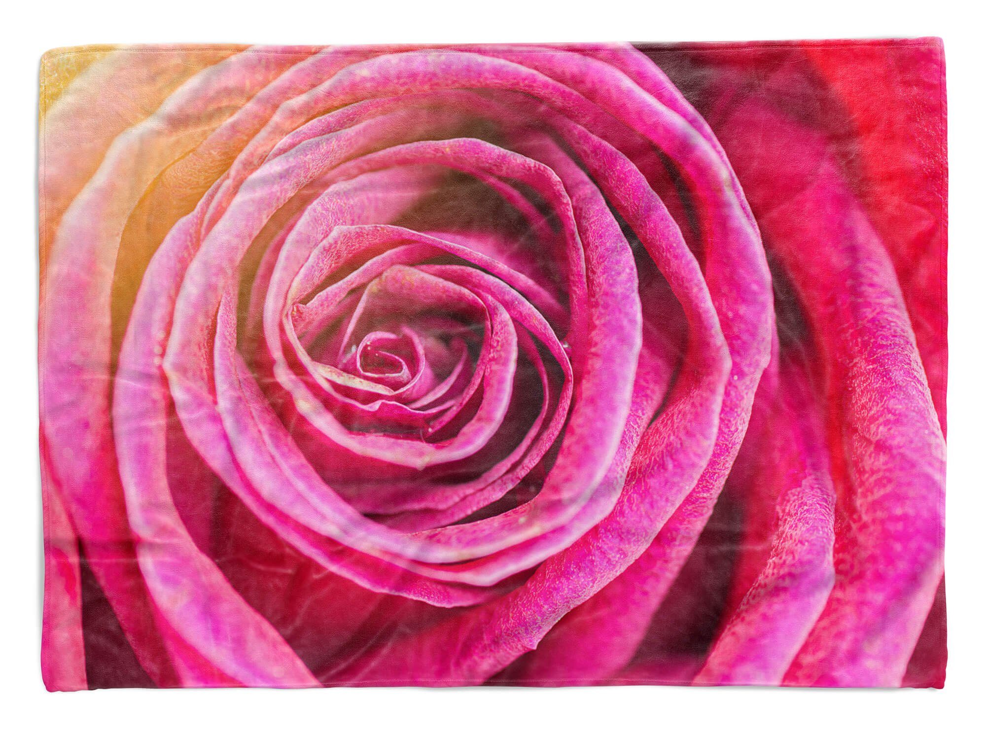 Sinus Art Handtücher Handtuch Strandhandtuch Saunatuch Kuscheldecke mit Fotomotiv Rote Blüte Blume N, Baumwolle-Polyester-Mix (1-St), Handtuch