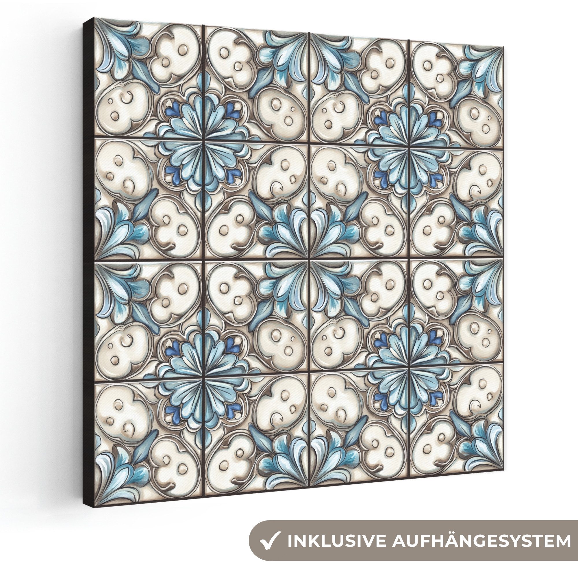 OneMillionCanvasses® Leinwandbild Barock - Fliese - Bunt, Fotodruck (1 St), Wandbild, Deko Schlafzimmer Wohnzimmer Flur 20x20 cm
